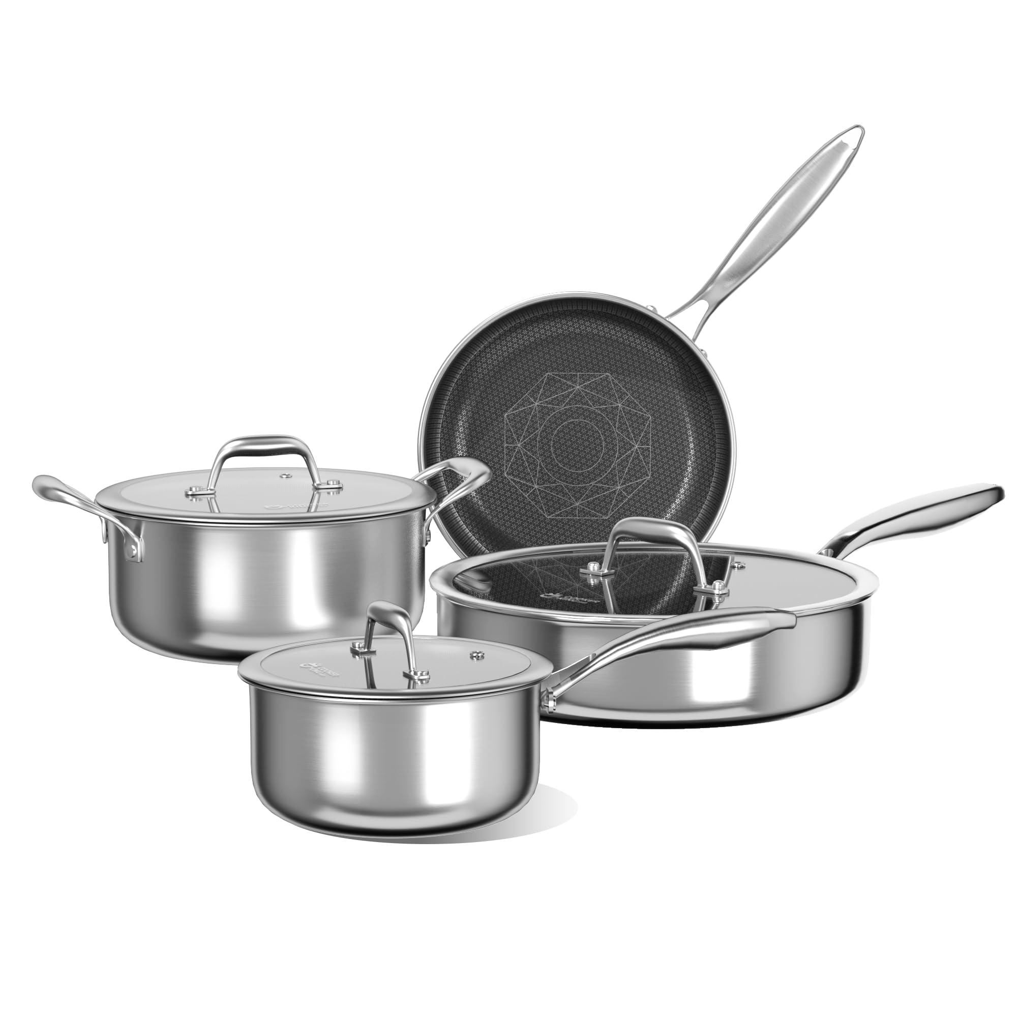 COOKER KING 7pcs Stainless Steel Cookware Set, Hybrid Pots and Pans Set
