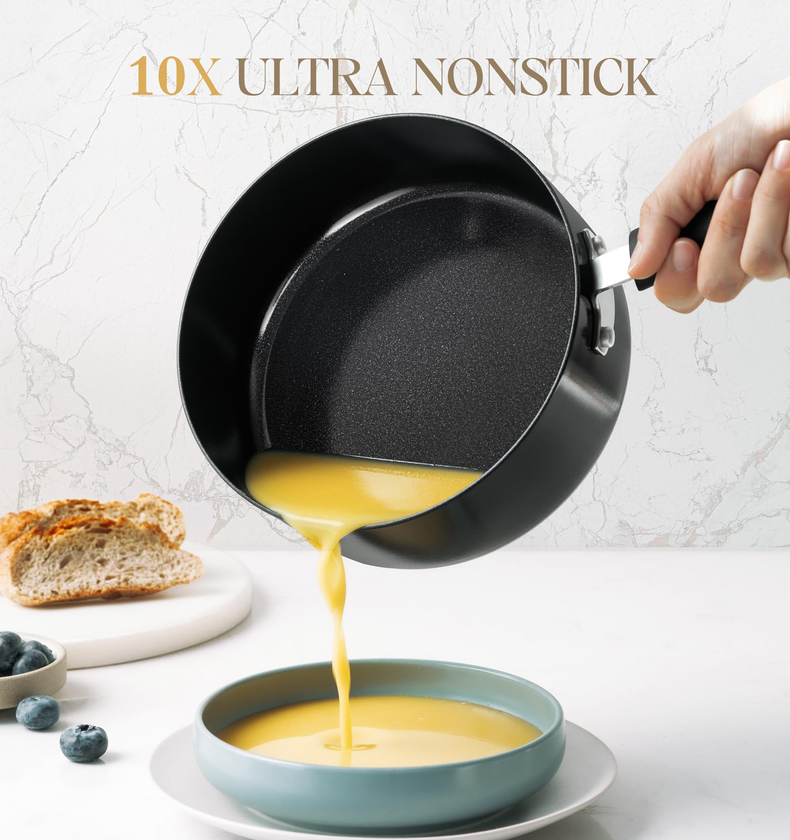 MICHELANGELO Nonstick Saucepan with Lid, Ceramic Sauce Pan Sets, Easy to Clean Sauce Pans, Multi-Purpose Cooking Pots, 1QT & 2QT & 3QT, Black