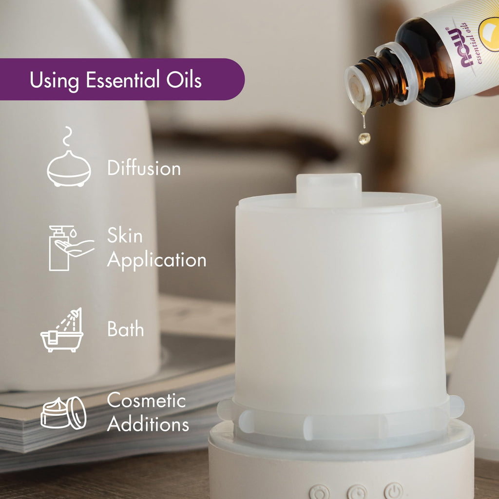NOW Foods Essential Oils, Portable USB Ultrasonic Aromatherapy Oil Diffuser, Extremely Quiet and Heat Free, Travel Friendly Diffuser