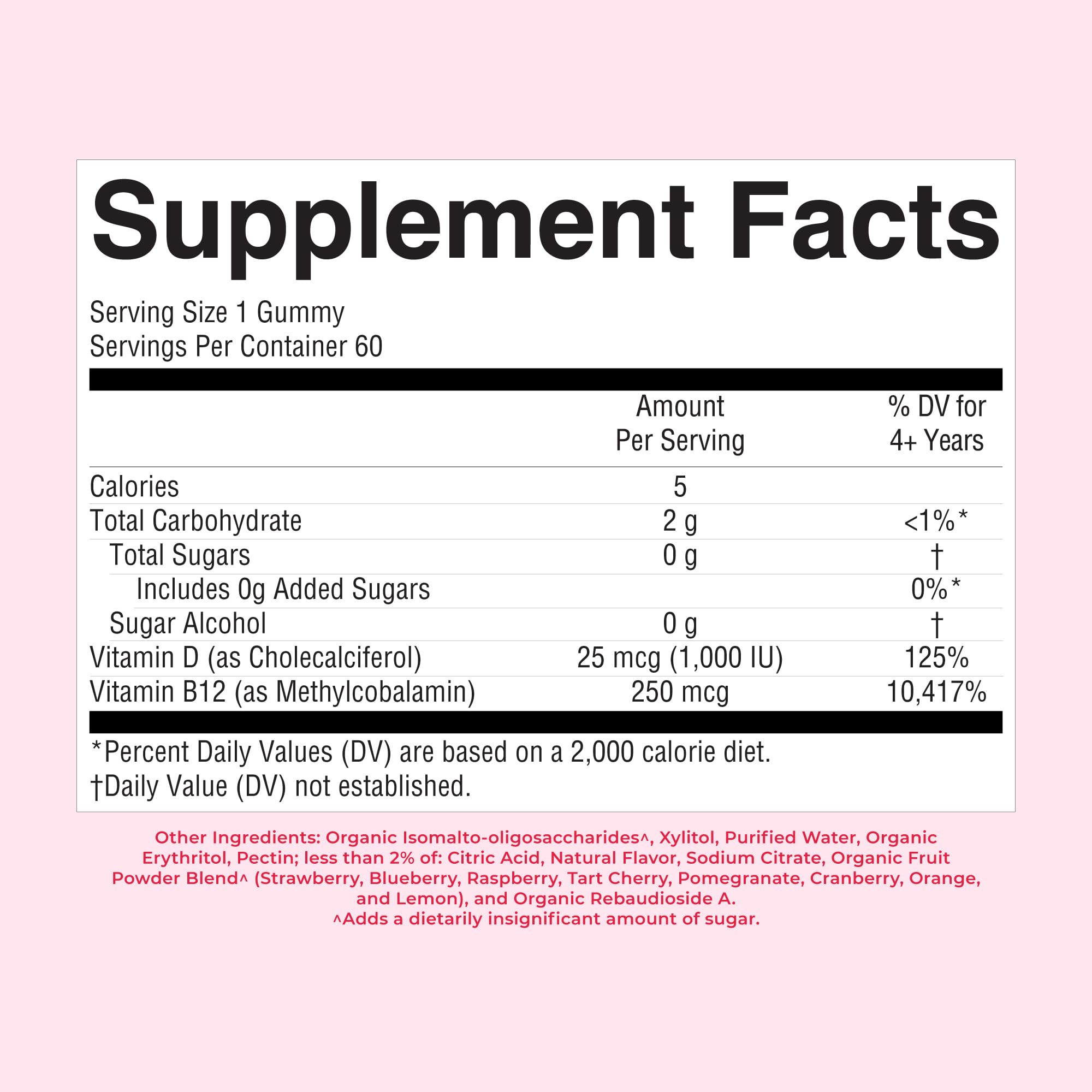 MARYRUTH'S Vitamin D3 + B12 Gummies for Ages 4+, Sugar Free, 60 Servings