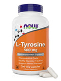 Now Foods L-Tyrosine 500mg, 300 Capsules, Non GMO, 500 mg Caps, Free Form Supplement