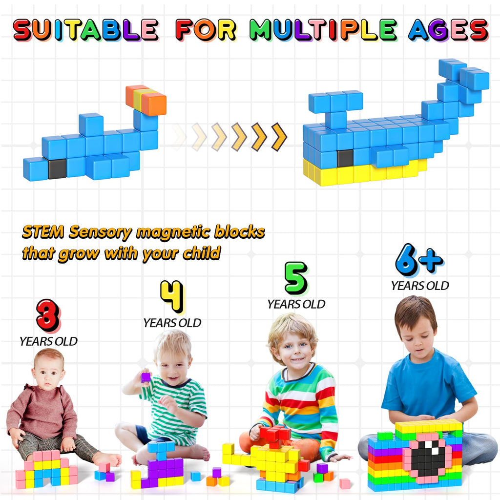 Apluses 54 PCS Magnetic Blocks, Magnetic Building Blocks for Kids 3+, Montessori Toys, Magnet Cubes, Preschool STEM Educational Sensory Magnet Toys for Kids Ages 3-5 Year Old Boys and Girls