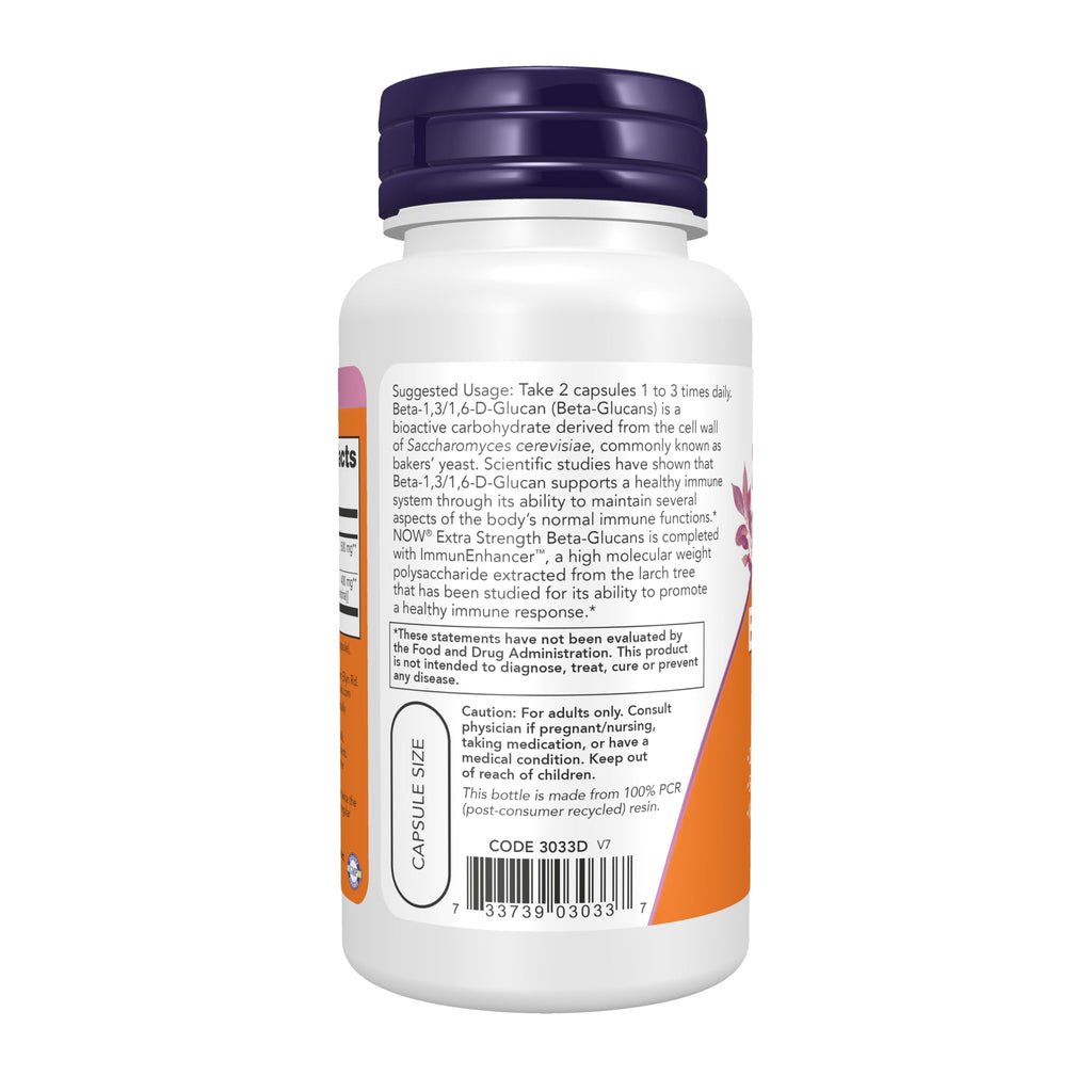 NOW Foods Supplements, Beta-Glucans with ImmunEnhancer™ with Larch Arabinogalactan, Extra Strength, 60 Veg Capsules