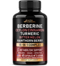 Berberine with Ceylon Cinnamon | Bitter Melon (Karela) | Apple Cider Vinegar | Hawthorn Berry | Citrus Bergamot | Turmeric - 15-in-1 Supplement for Heart Metabolism & Energy Support - 60 Capsules