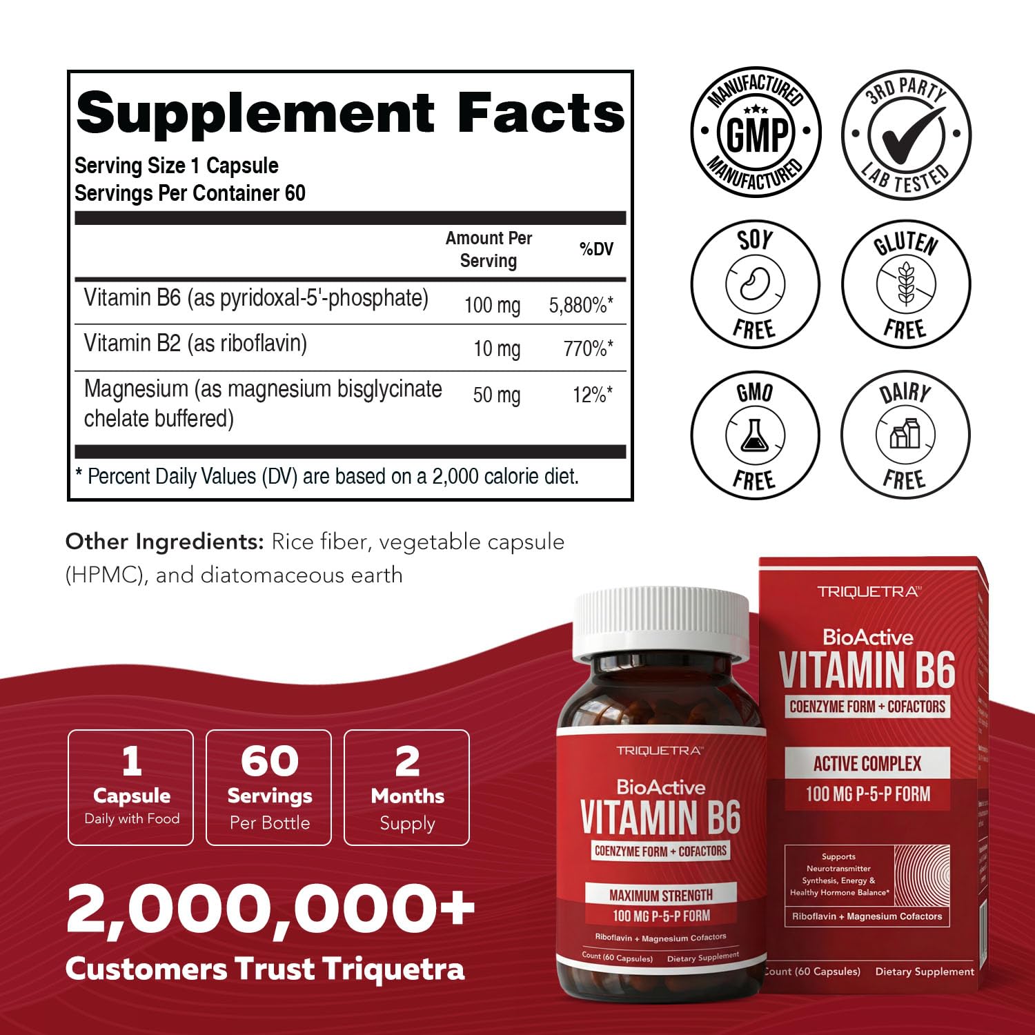 BioActive Vitamin B6 100mg Capsules - Active P-5-P Form for Mood, Energy & Cycle Support - Enhanced Absorption with Riboflavin & Magnesium - Clinical Strength, Non-GMO (60 Capsules - 2 month supply)