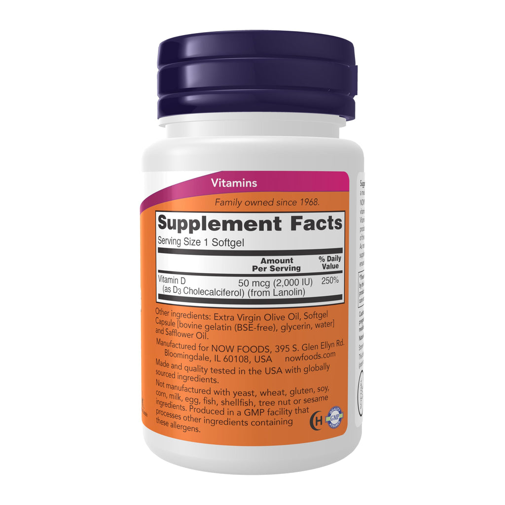 NOW Foods Supplements, Vitamin D-3 2,000 IU, High Potency, 30 Softgels