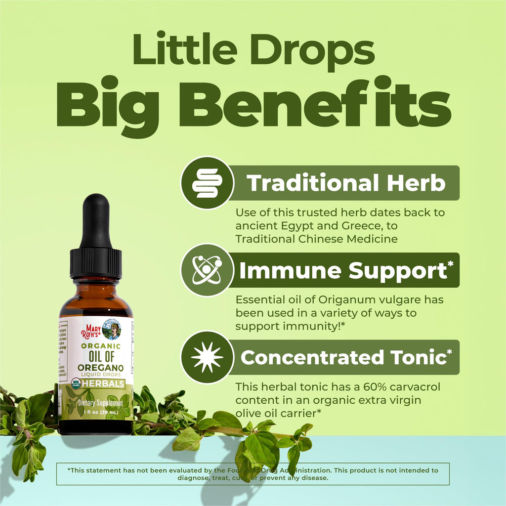 MARYRUTH'S Organic Oil of Oregano Liquid Drops, Sugar Free, 6 Month Supply