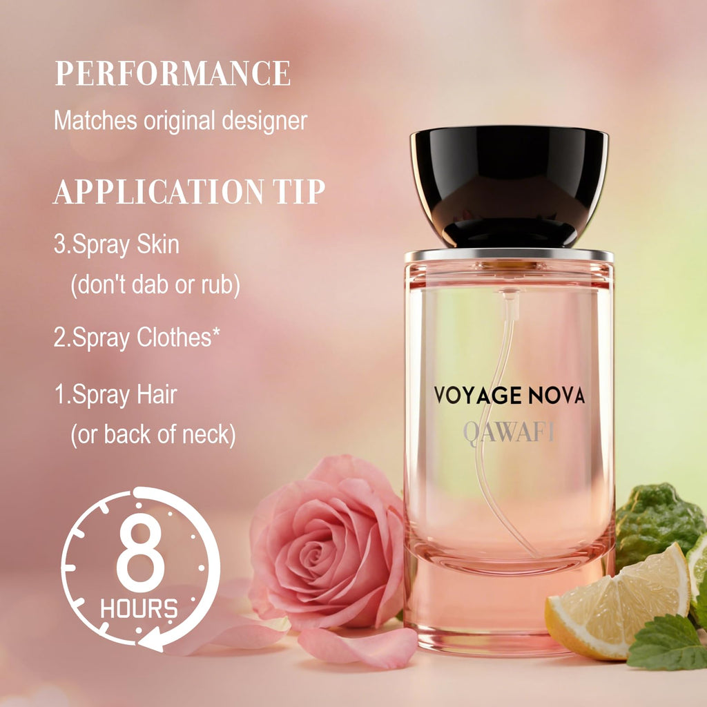 QAWAFI Voyage Nova Eau de Parfum for Women, Lychee Bergamot Ginger, Rose Peony Cocoa Blossom, Elegant Patchouli, Long Lasting Spring Fall Perfume, 50ml &1.7fl oz