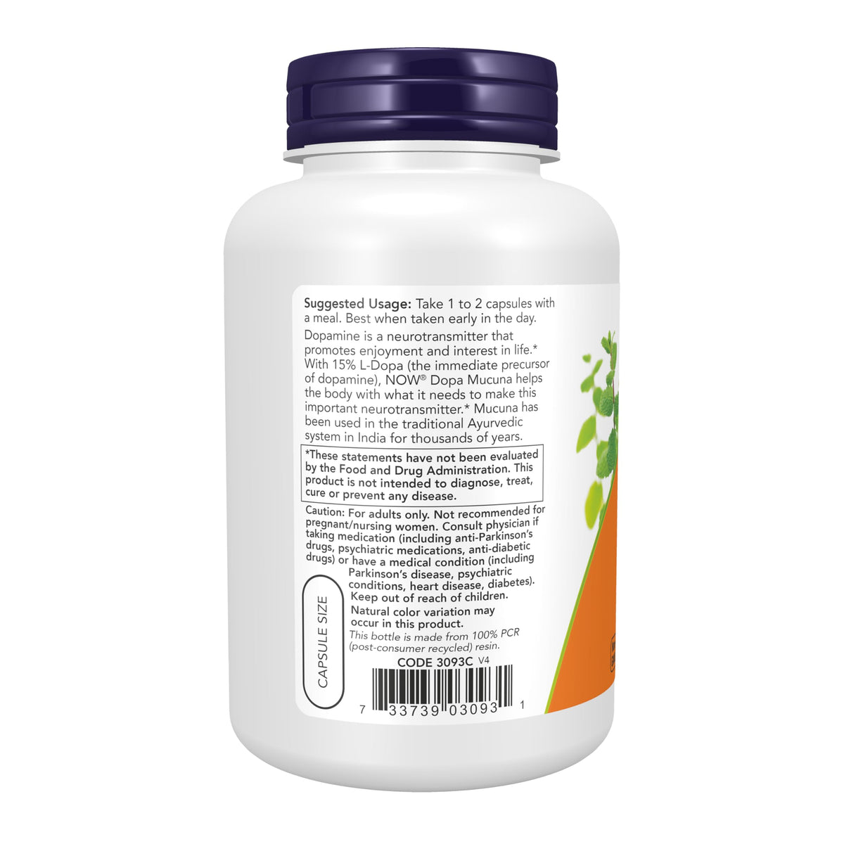 NOW Supplements, DOPA Mucuna, Standardized Mucuna Extract, 180 Veg Caps