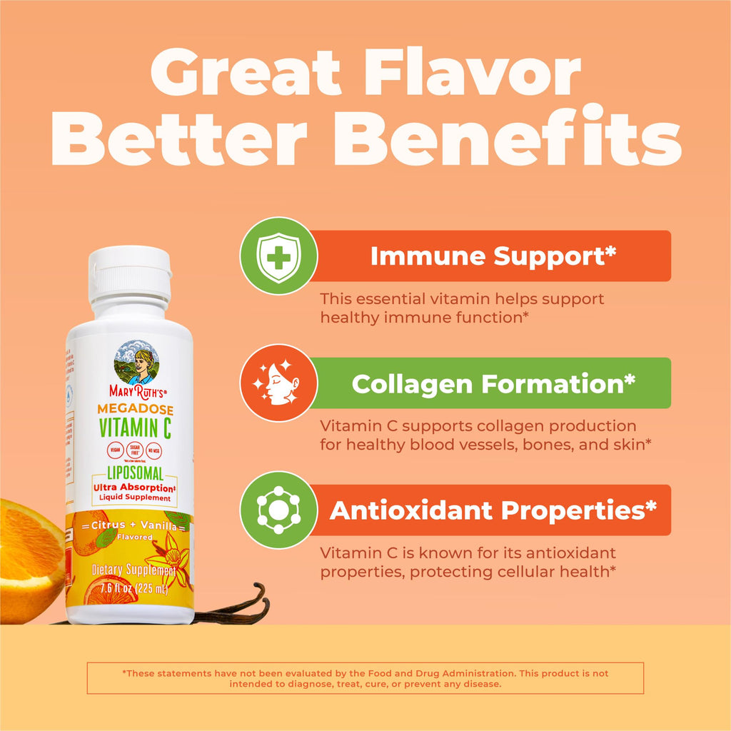 MaryRuth's Megadose Liquid Vitamin C 500mg Liposomal, Vegan, 30 Servings