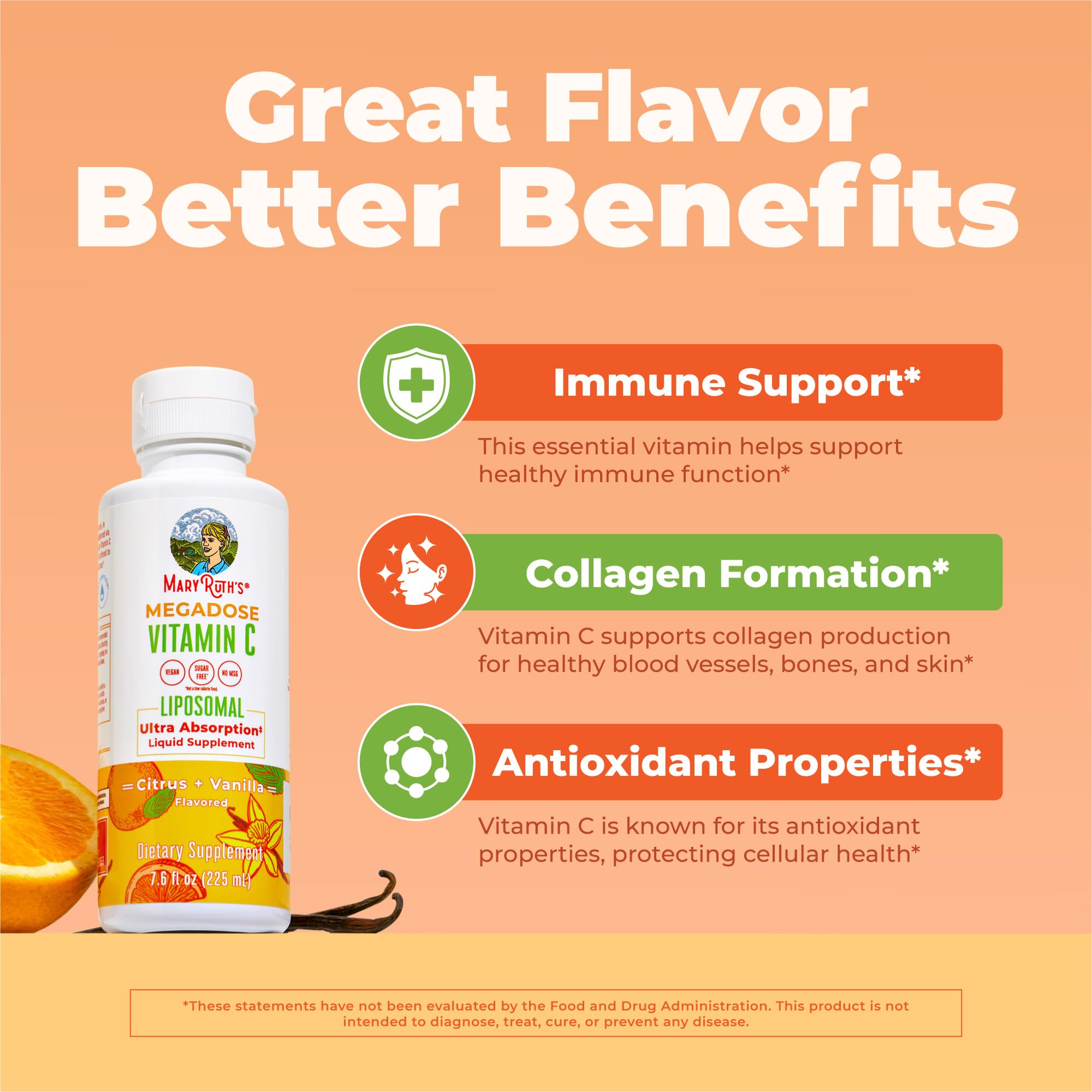 MaryRuth's Megadose Liquid Vitamin C 500mg Liposomal, Vegan, 30 Servings