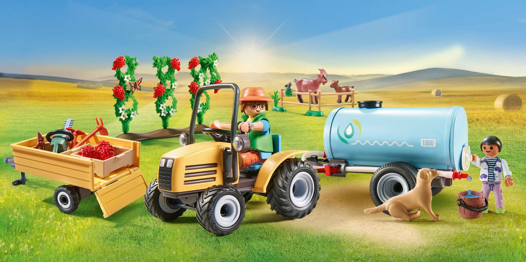 PLAYMOBIL Country 71442 Tractor with Trailer and Tank, Fresh Harvest on the Farm, Learning about the Environment, Imaginative and Fun Role Playing, Toys for Kids Ages 4 and Up