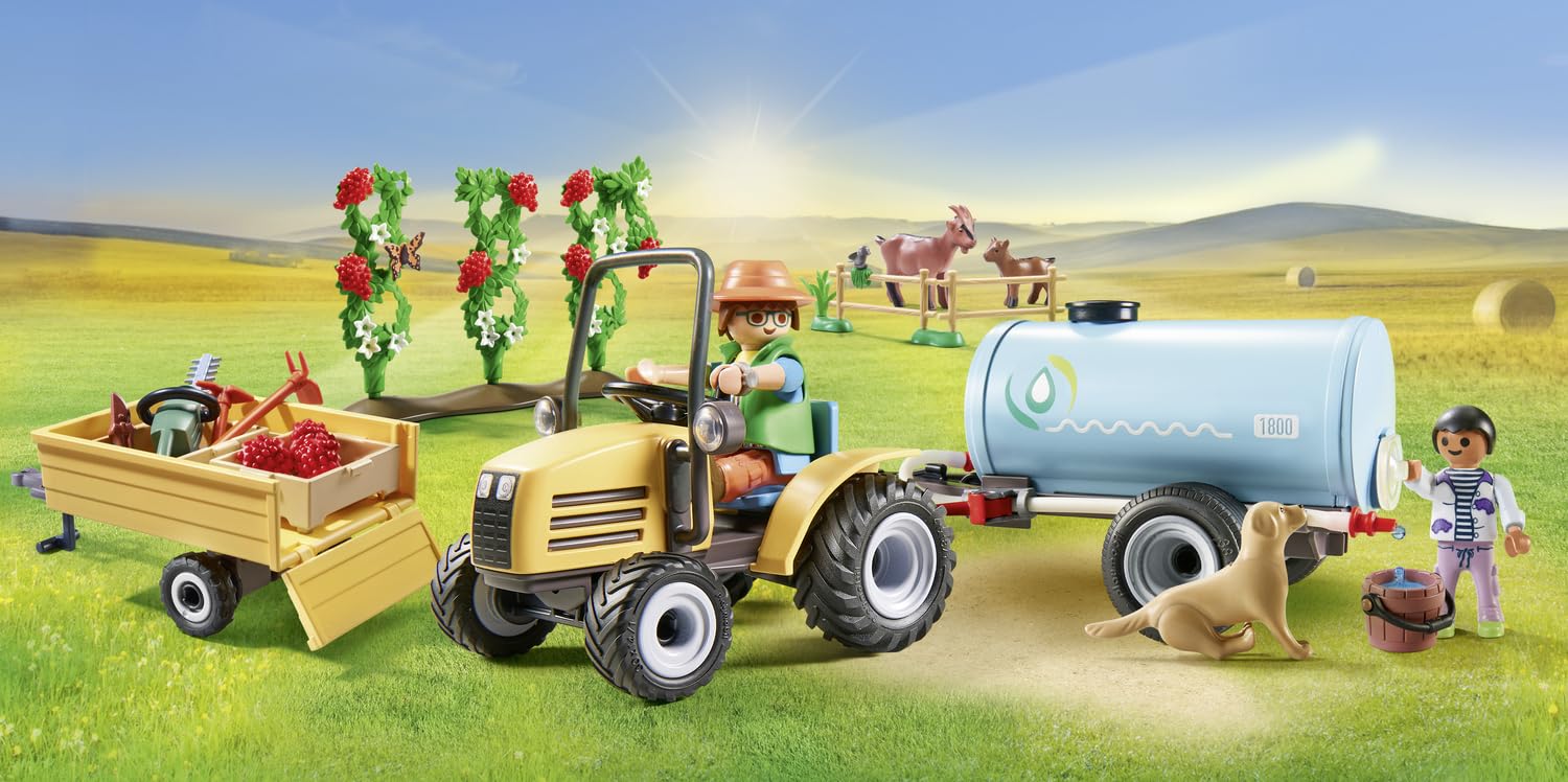 PLAYMOBIL Country 71442 Tractor with Trailer and Tank, Fresh Harvest on the Farm, Learning about the Environment, Imaginative and Fun Role Playing, Toys for Kids Ages 4 and Up