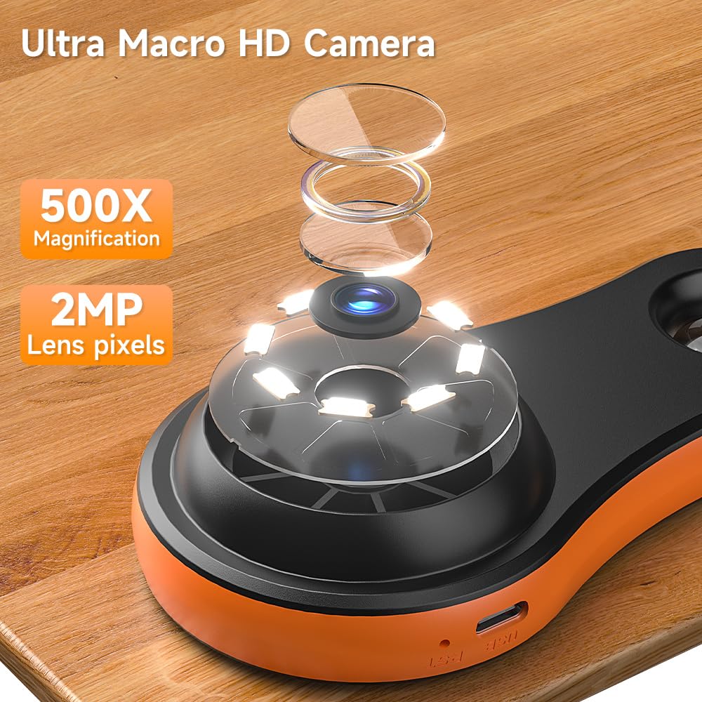 ILIHOME Digital Microscope Handheld 2.0 inch IPS Color Screen,Portable Digital Magnifying Glass,Marco Microscope for Kids,Built-in 8LED Lights,USB Compatible with PC Windows, Mac OS