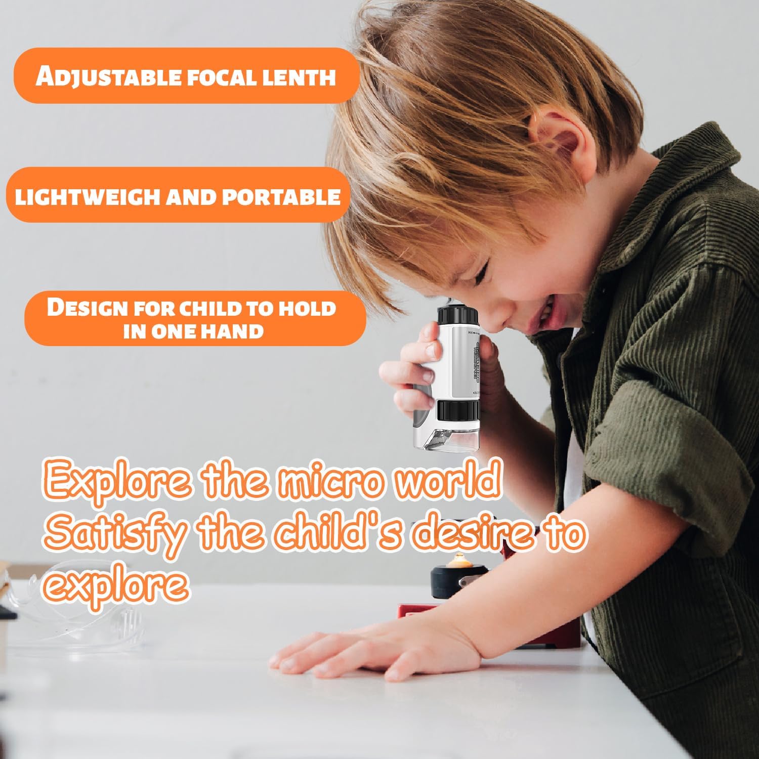 Portable Pocket Microscopefor Kids | Handheld Kids Microscope | Microscope for Kids-50X-300XMagnification | Toys Gifts | Portable Edu Gift | Interactive Learning | Ages 3+,Dark Green