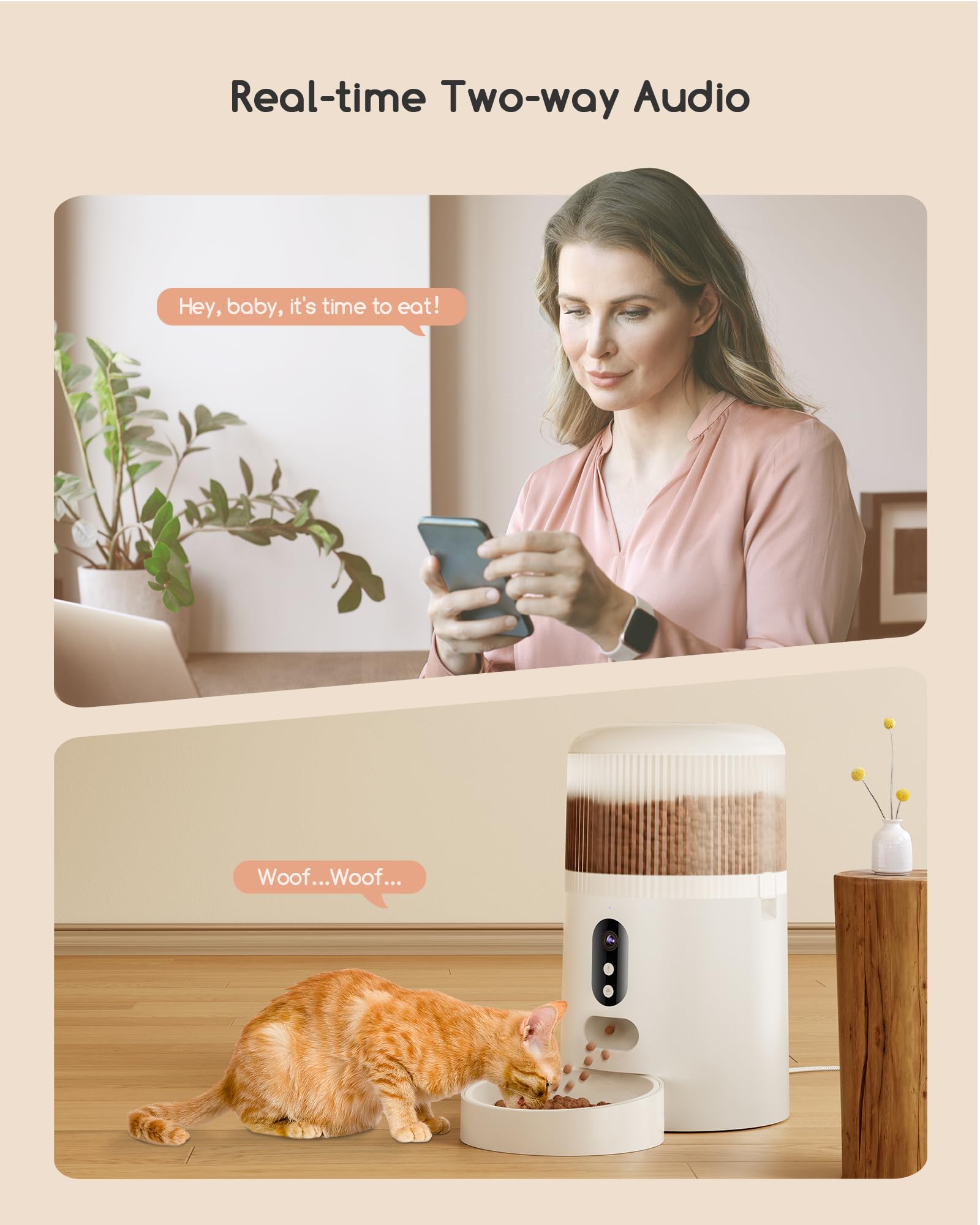 Automatic Cat Feeder with Camera, 3MP HD Video & Night Vision, 5G/2.4G WiFi Smart Pet Feeder with APP Control, 2-Way Audio, Motion Alerts, Low Food Sensor, Timed Cat Feeder for Cats & Dogs, 4L
