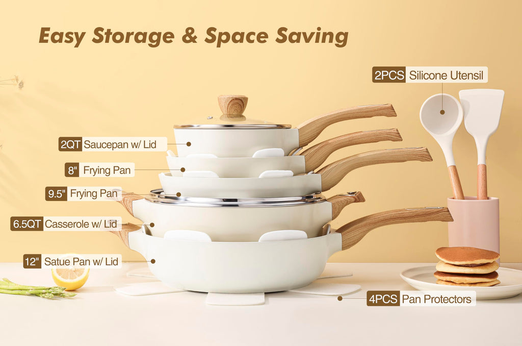 SENSARTE Ceramic Cookware Sets, Pots and Pans Set Non stick, 14 Piece Induction Cookware, Non toxic Healthy Non Stick Kitchen Cooking Set, with Frying Pans Set, PFAS PTFE PFOA PFOS Free