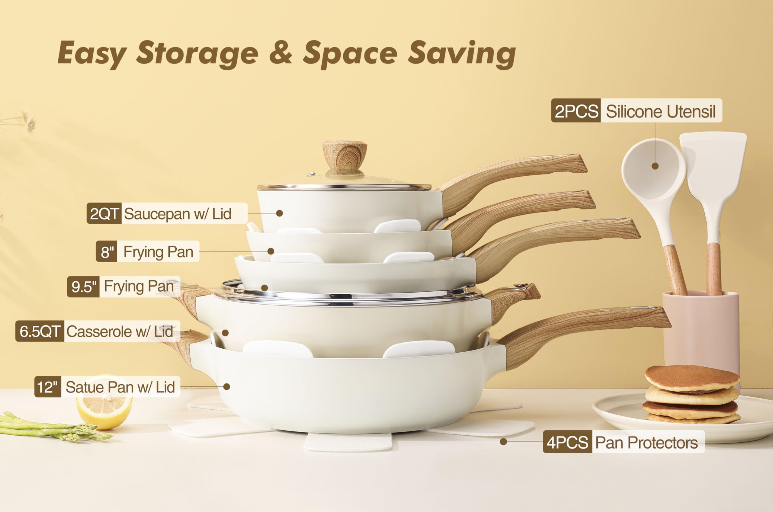 SENSARTE Ceramic Cookware Sets, Pots and Pans Set Non stick, 14 Piece Induction Cookware, Non toxic Healthy Non Stick Kitchen Cooking Set, with Frying Pans Set, PFAS PTFE PFOA PFOS Free