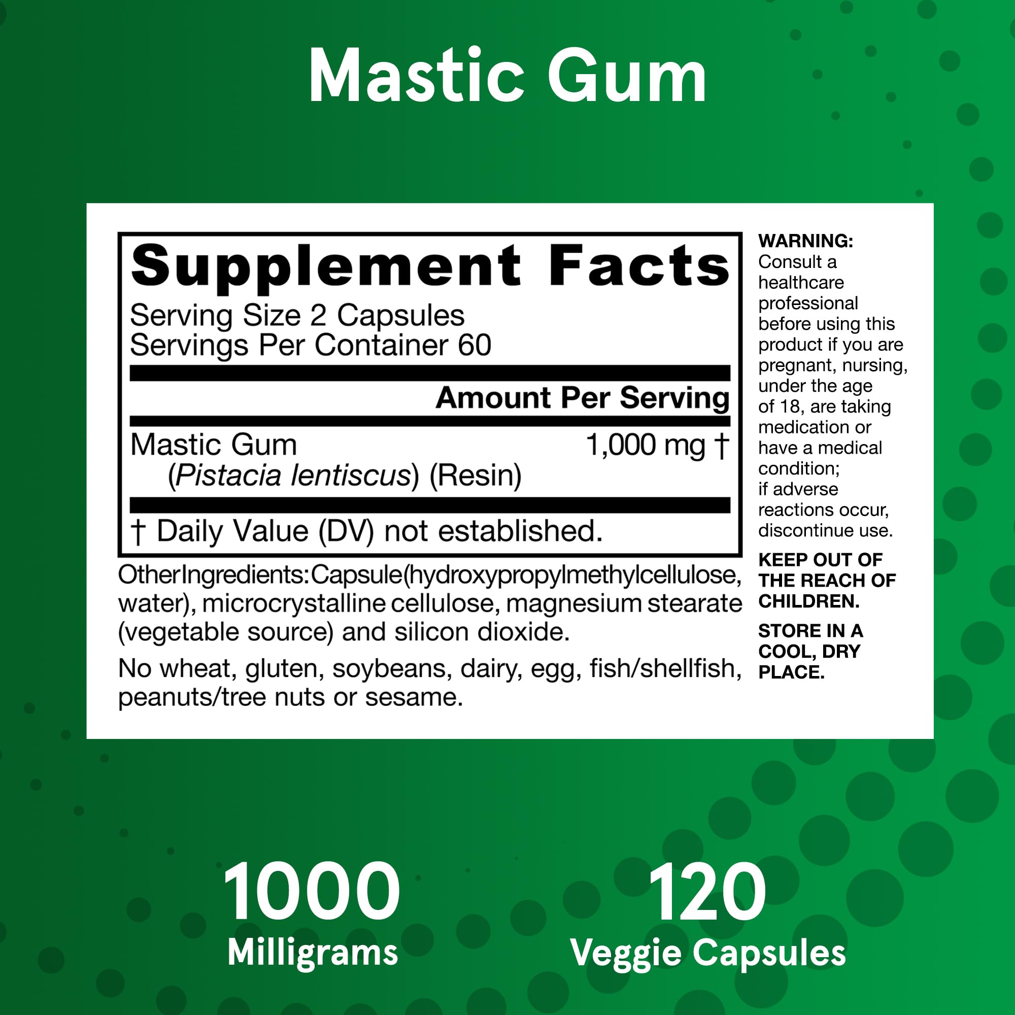 Jarrow Formulas Mastic Gum 1000 mg - 120 Veggie Caps - Mastic Gum Capsules Supporting Stomach and Duodenal Health - 60 Servings