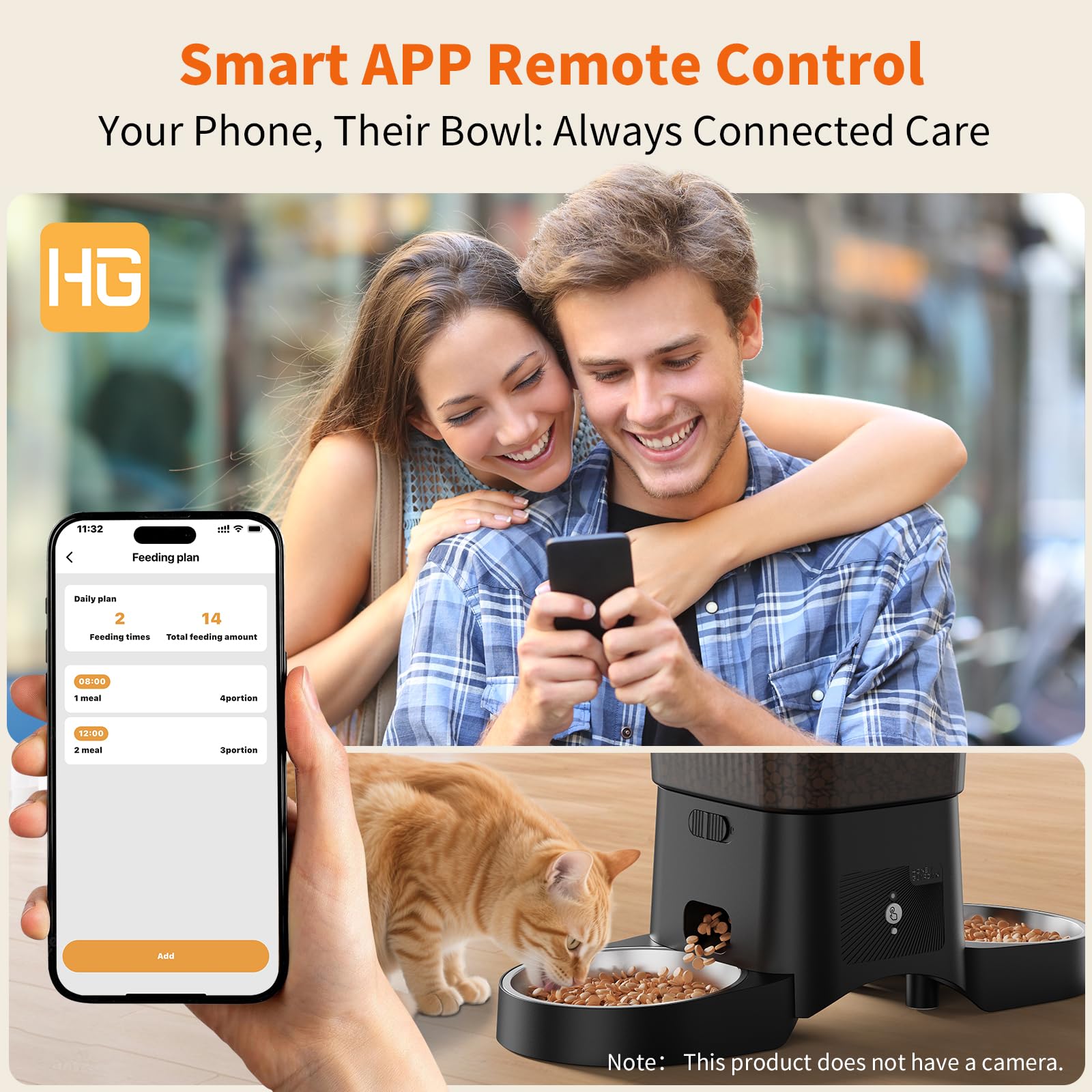 HoneyGuaridan Automatic Cat Feeder for 2 Cats,2.4G/5G WiFi APP Control