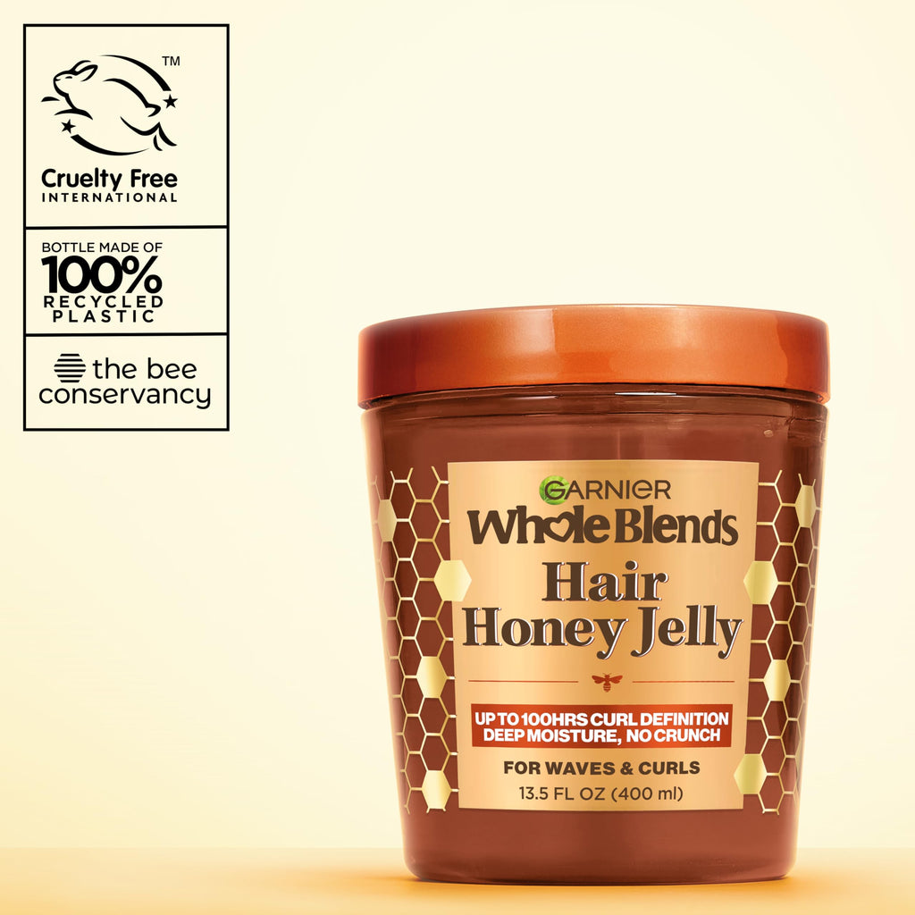 Garnier Whole Blends Hair Honey Jelly for Defining Wavy and Curly Hair, Hair Gel for Up to 100HRs Curl Definition, Frizz Control and Deep Moisture, 13.5 Fl Oz, 2 Count