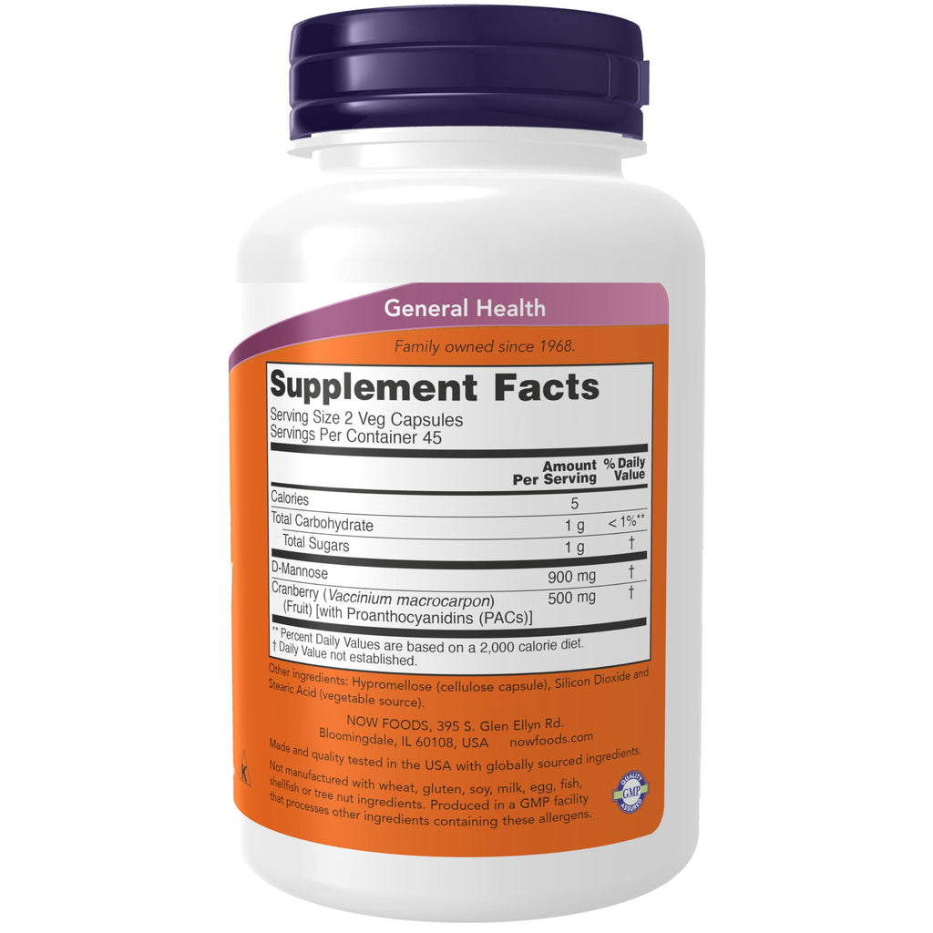 NOW Foods Supplements, Mannose Cranberry, Dual Action Formula*, Clinically Evaluated, Urinary Tract Health*, 90 Veg Capsules