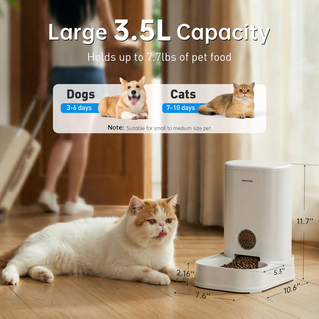 PAWGETHER® Gravity Cat Feeder, 1 Gallon/3.5L Dog Food Dispenser, No-Electricity Automatic Pet Feeder, Auto Refill Food Bowl for Cats & Small, Medium Dogs Easy to Fill