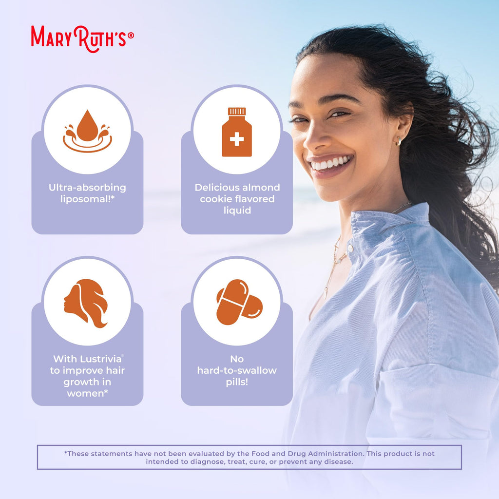 MARYRUTH'S Organics Lion's Mane Liposomal (Coffee Cake) & Hair Growth MAX (Almond Cookie) | Clean Label Project Verified® | Vitamins for Cognitive Support, Beauty, and Overall Health | Vegan, Non-GMO