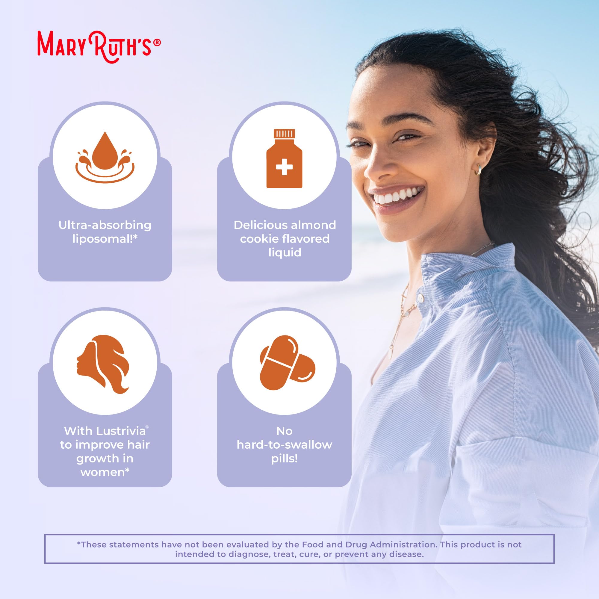 MARYRUTH'S Organics Lion's Mane Liposomal (Coffee Cake) & Hair Growth MAX (Almond Cookie) | Clean Label Project Verified® | Vitamins for Cognitive Support, Beauty, and Overall Health | Vegan, Non-GMO