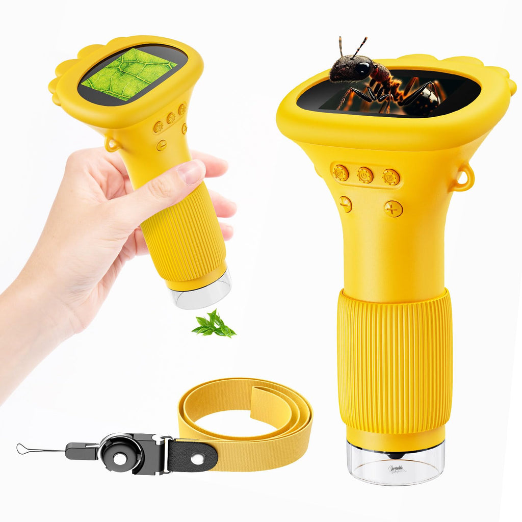 1000X Microscope for Kids, 2'' Screen Kids Wonder Quest Microscope Camera, Digital Handheld Microscope, Educational Kids Magnifying Glass, Christmas Birthday Gifts for Age 3 4 5 6 7 8 9 10- Yellow