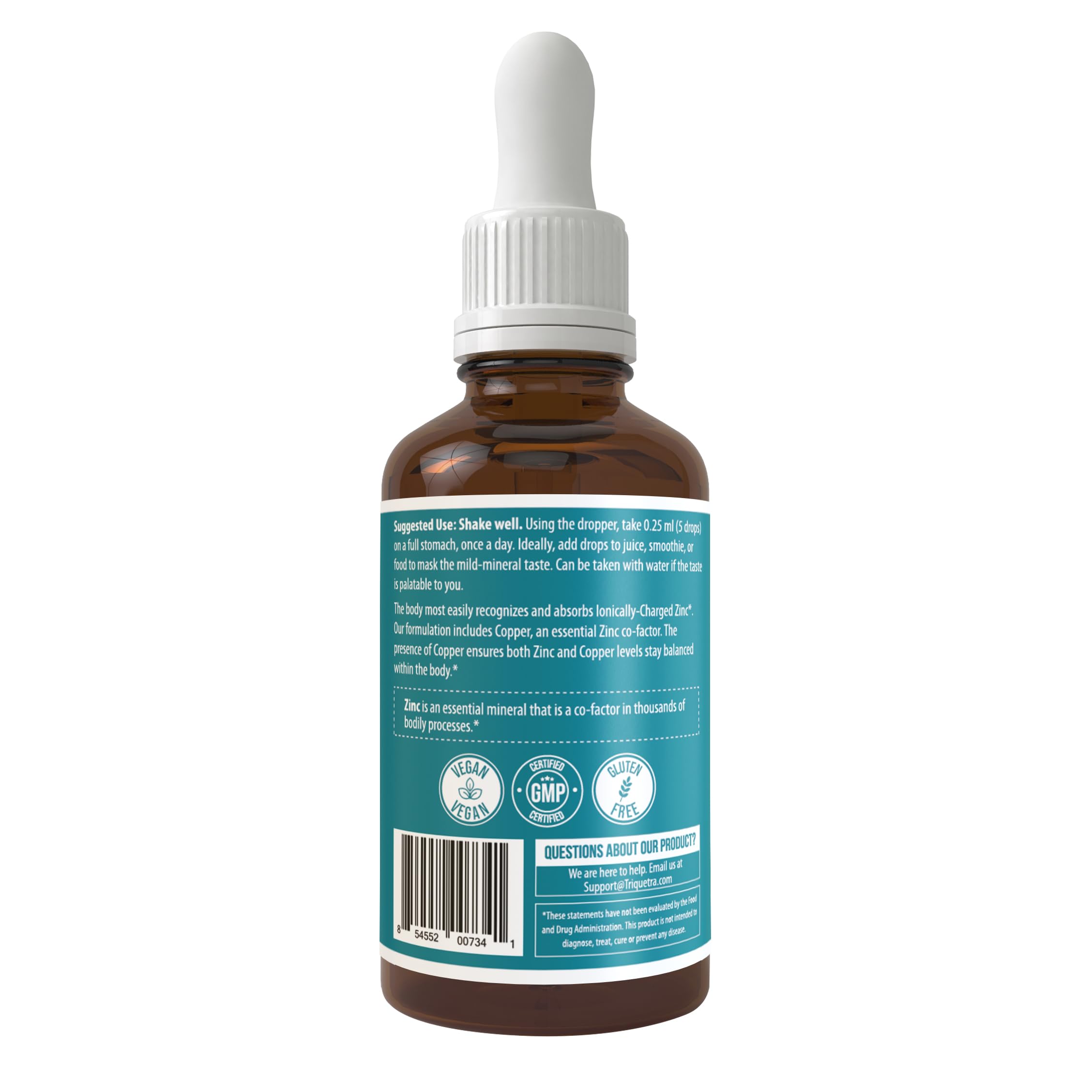 Ionic Zinc Plus Copper Liquid Concentrate 240 Servings, Glass Bottle, Vegan - Balanced Ratio of Zinc Copper - Supports Immunity, Brain Thyroid (2 oz.)