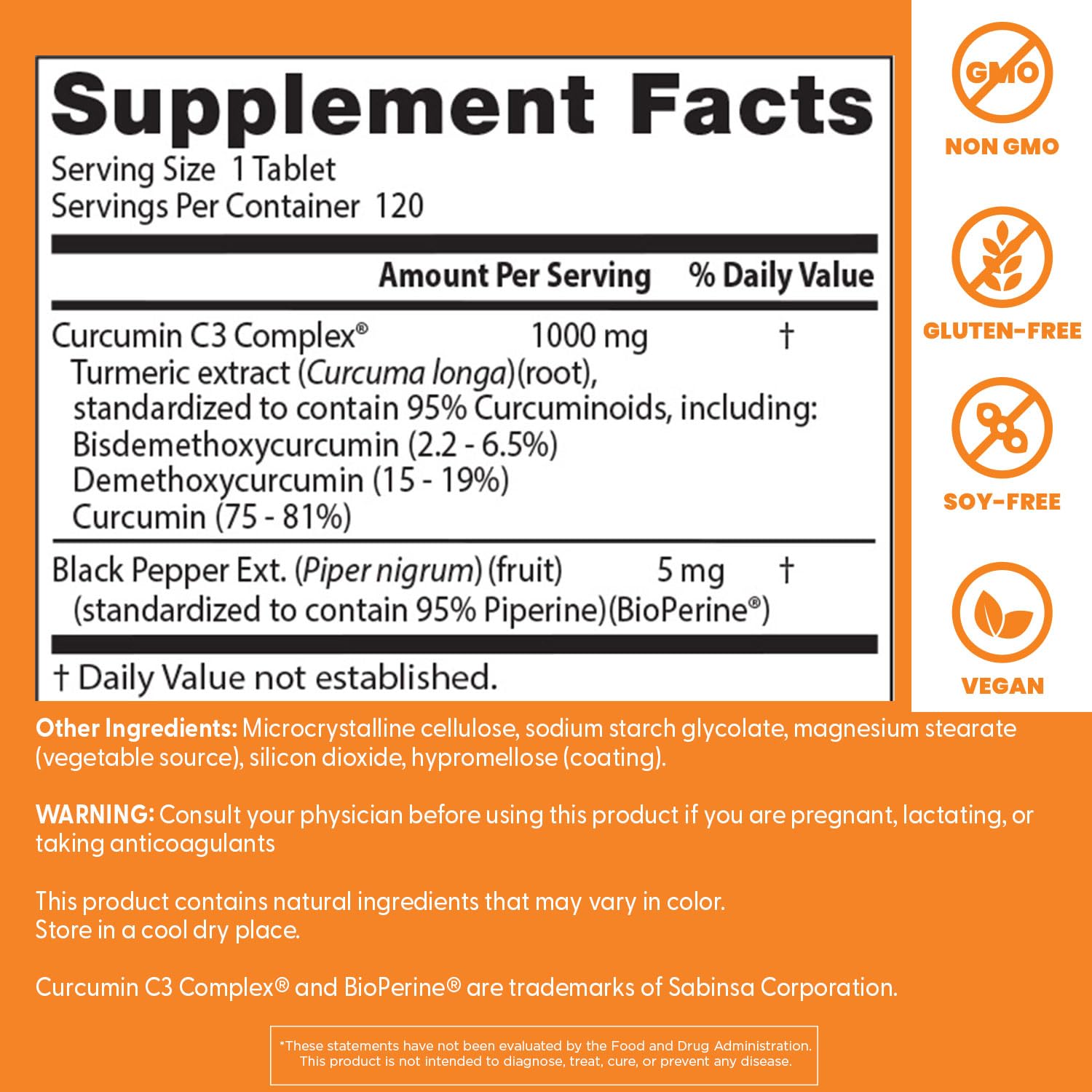 Doctor's Best Curcumin From Turmeric Root with C3 Complex & BioPerine, Benefit the Joints by Helping to Neutralize Free Radicals, Non-GMO, Gluten Free, Soy Free, Joint Support, 1000 mg, 120 Tablets