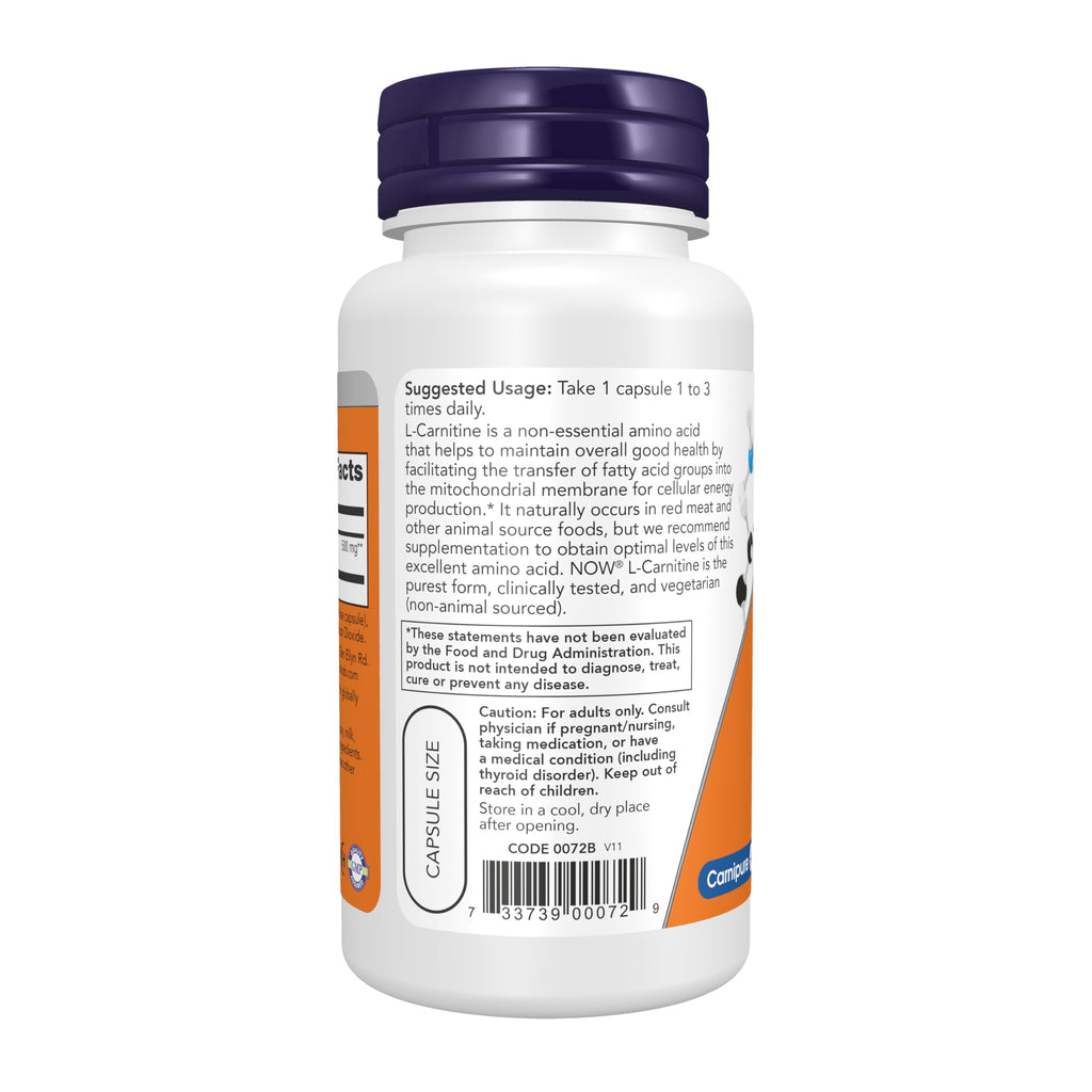 NOW Foods Supplements, L-Carnitine 500mg, Purest Form, Amino Acid, 60 Veg Capsules