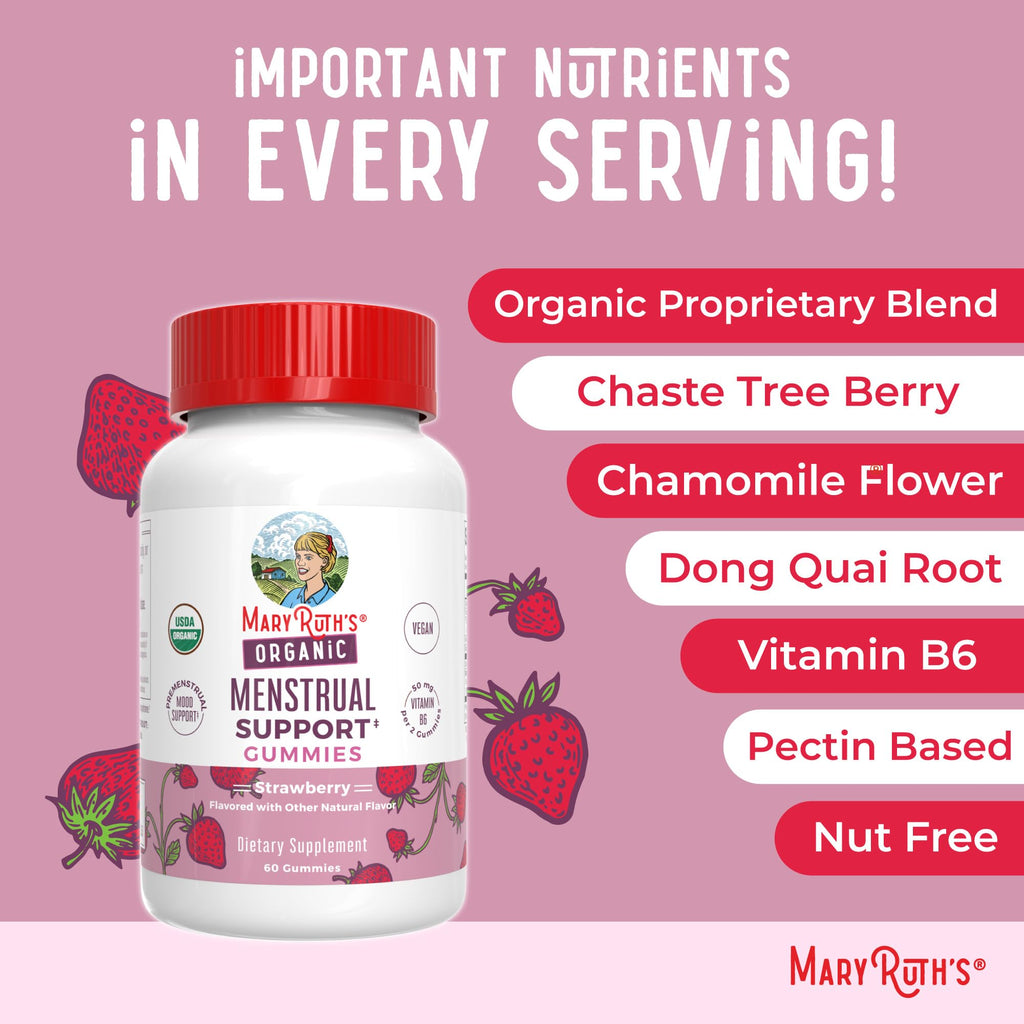 MaryRuth's Organic Menstrual Support Gummies for PMS Relief, 30 Servings