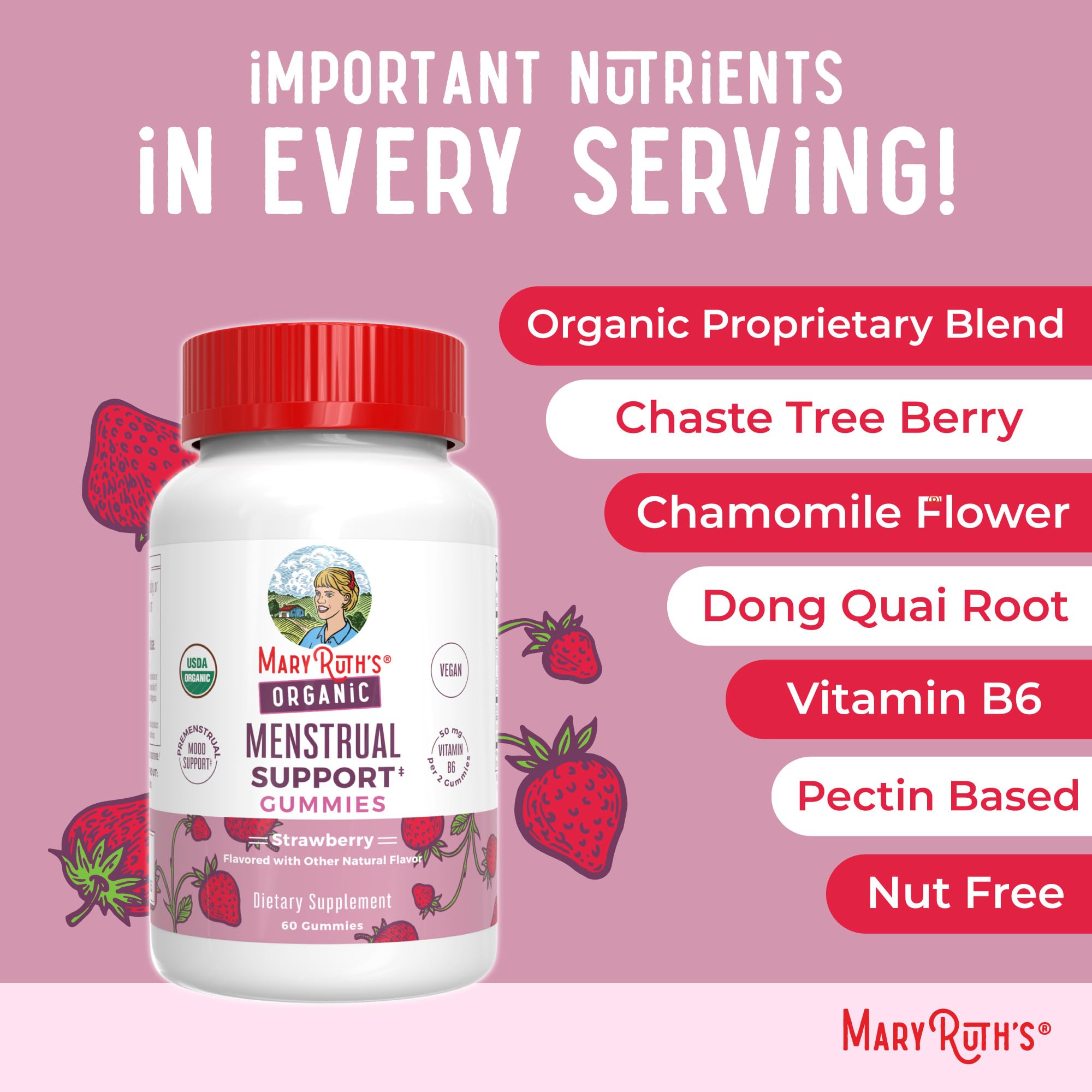 MaryRuth's Organic Menstrual Support Gummies for PMS Relief, 30 Servings