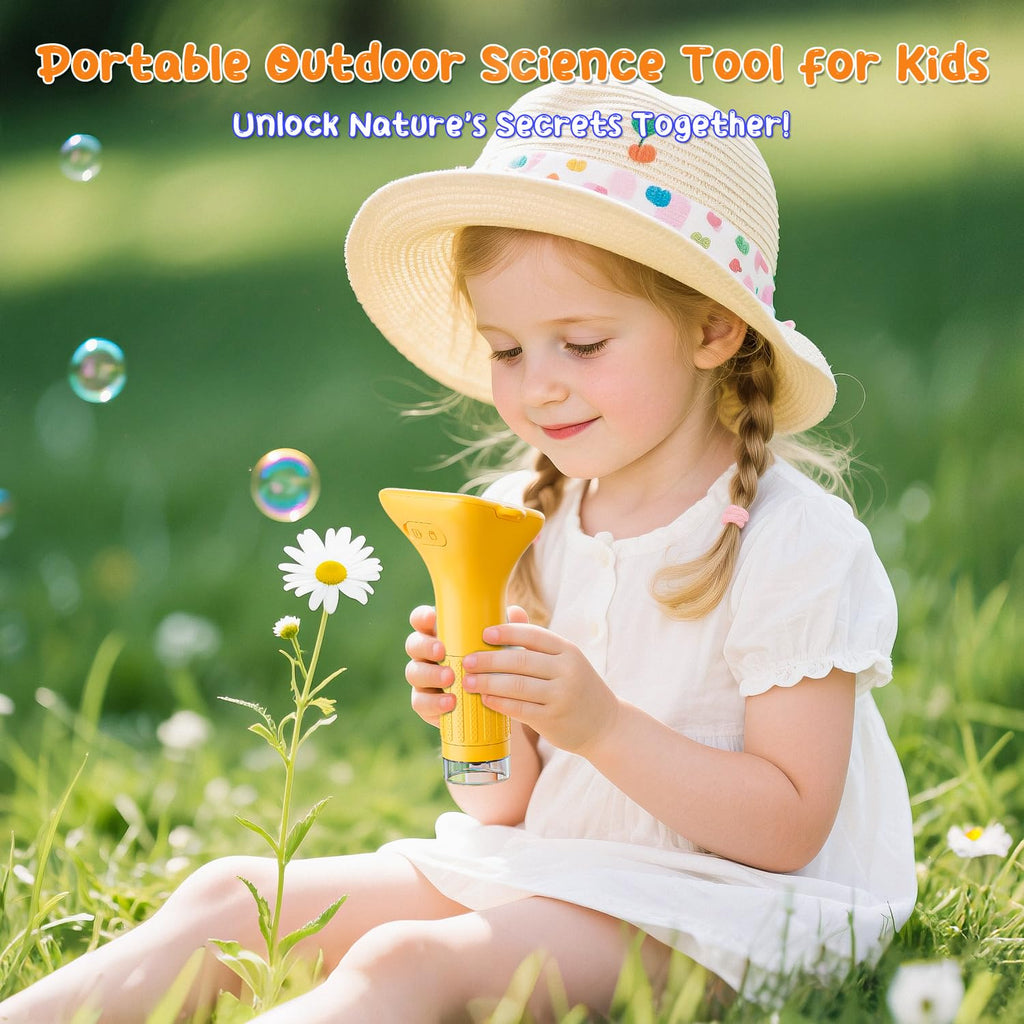 SKYBASIC Digital Microscope for Kids, 2" Screen 1000X Handheld Microscope HD Pocket Portable Microscopes Camera, Science Edu Fun Birthday Gifts Toys for Ages 4-12 Children Students Boys Girls -Yellow