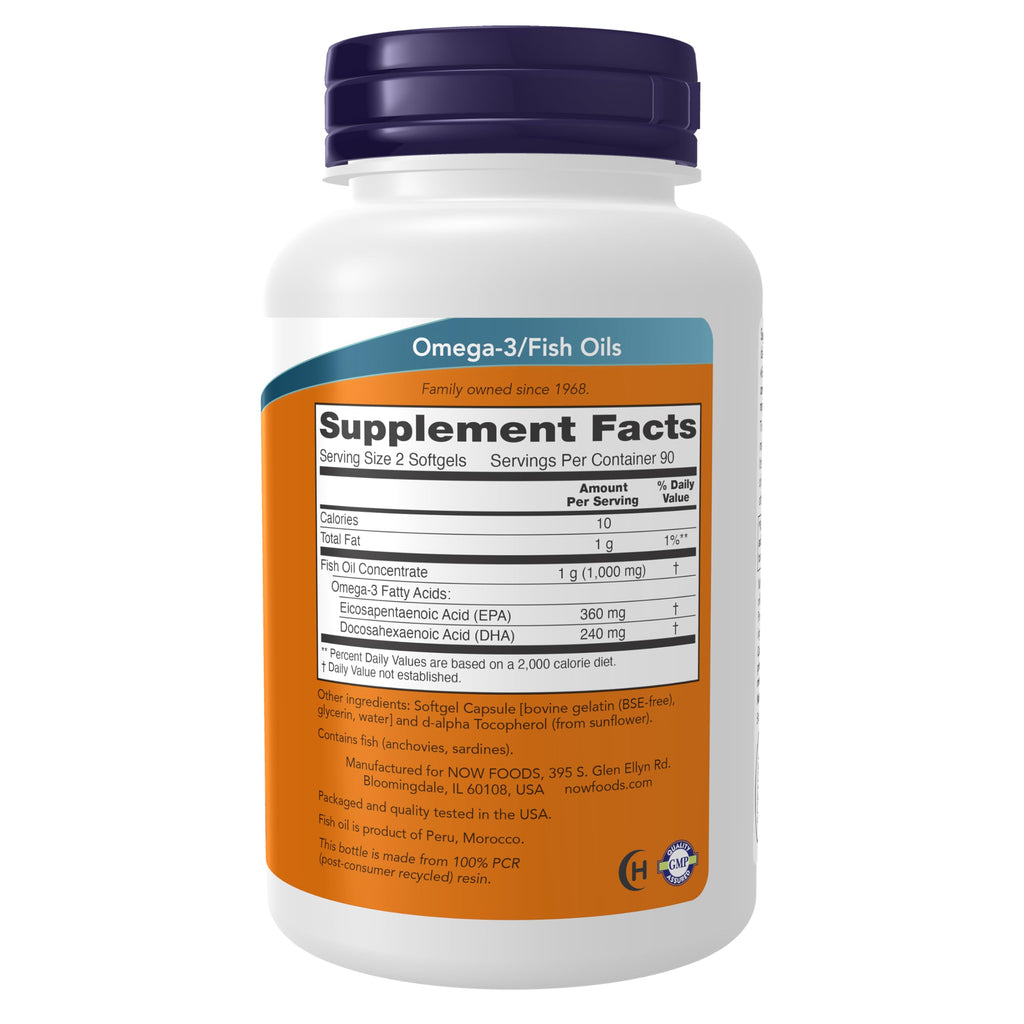 NOW Supplements, Omega-3 Mini Gels, 180 EPA/120 DHA, Molecularly Distilled, Cardiovascular Support*, 180 Softgels