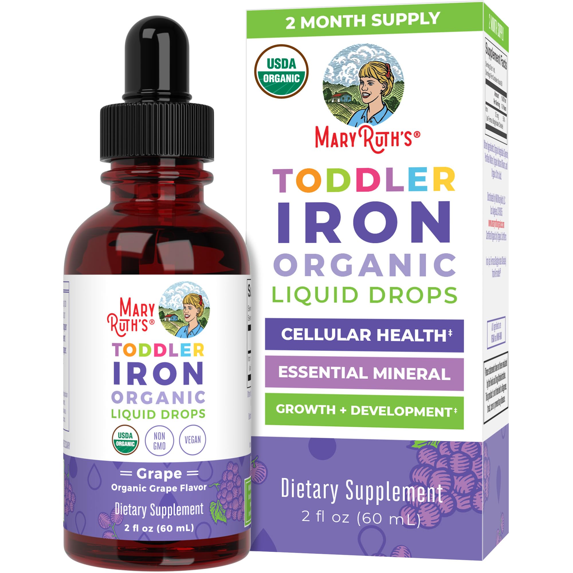 MaryRuth's Organic Toddler Liquid Iron Supplement, Sugar Free, Vegan, 2oz