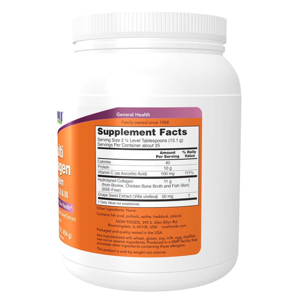 Now Foods Supplements, Multi Collagen Protein Types I, II & III Powder, Bone, Joint, 16 oz (454 g)