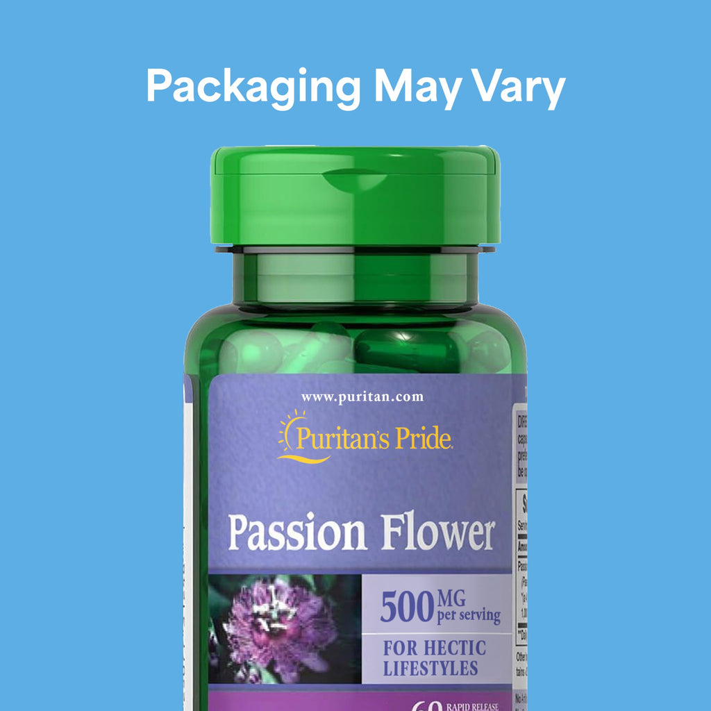 Puritan's Pride Premium Passion Flower Extract Capsules 250 mg, Concentrated Herbal Dietary Supplement for Traditional Stress Relief Support, 60 Rapid Release Capsules