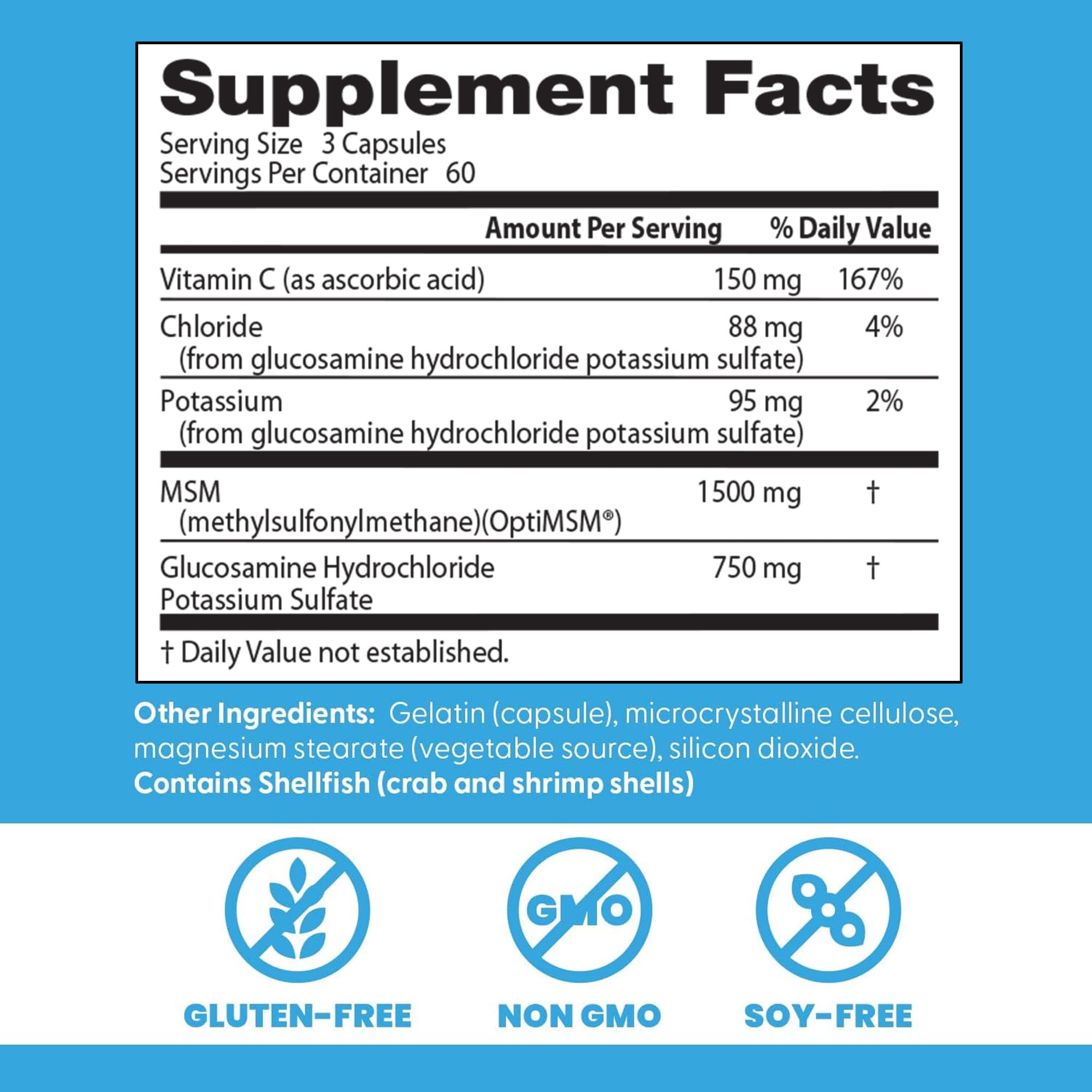 Doctor's Best Synergistic Glucosamine with MSM Formula - Joint Health Support Supplement for Women & Men, Features Vitamin C, Potassium, & Chloride, Non-GMO, Gluten Free, Soy Free - 180 Capsules