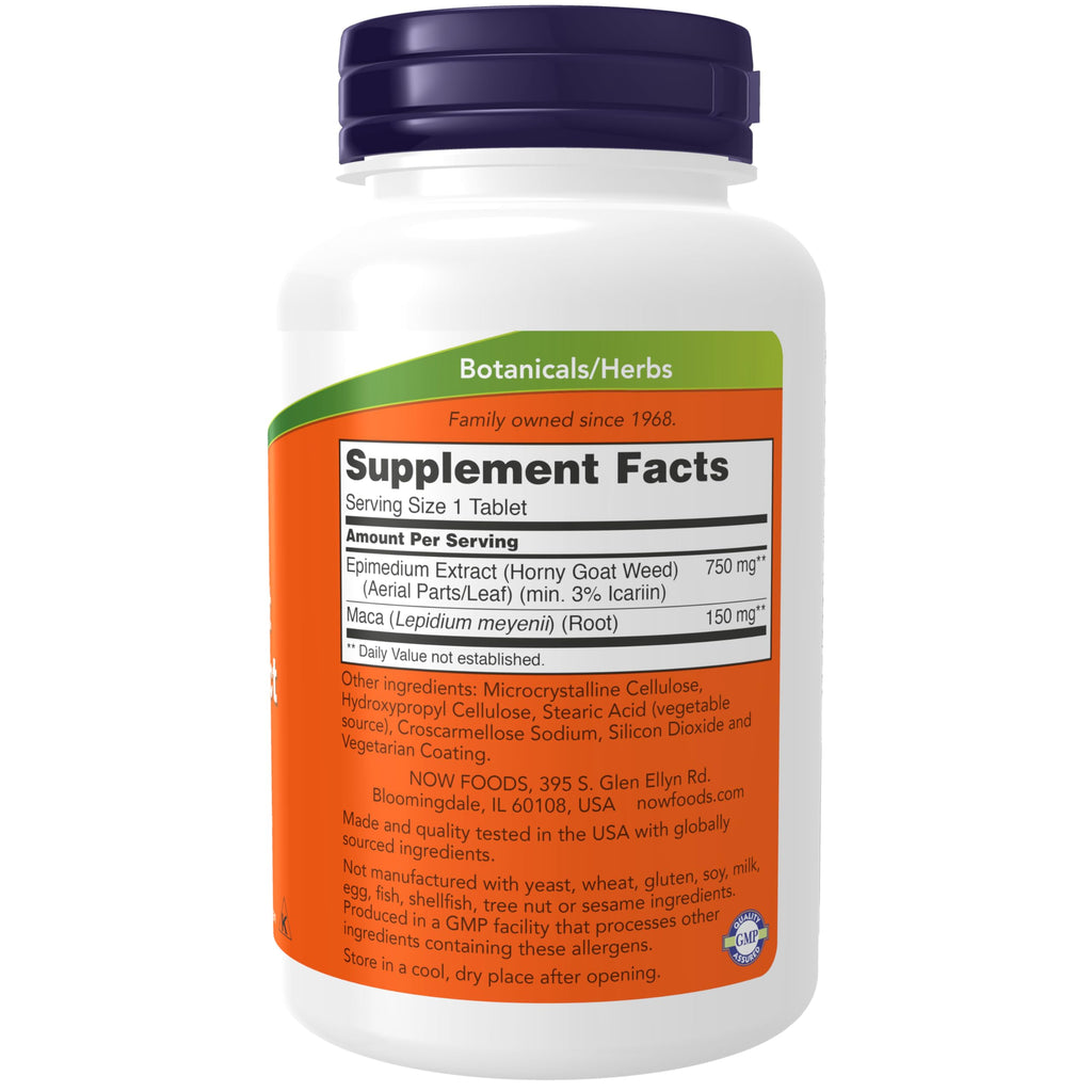 NOW Supplements, Horny Goat Weed Extract 750 mg Plus 150 mg of Maca Root, Tonifying Herb*, 90 Tablets