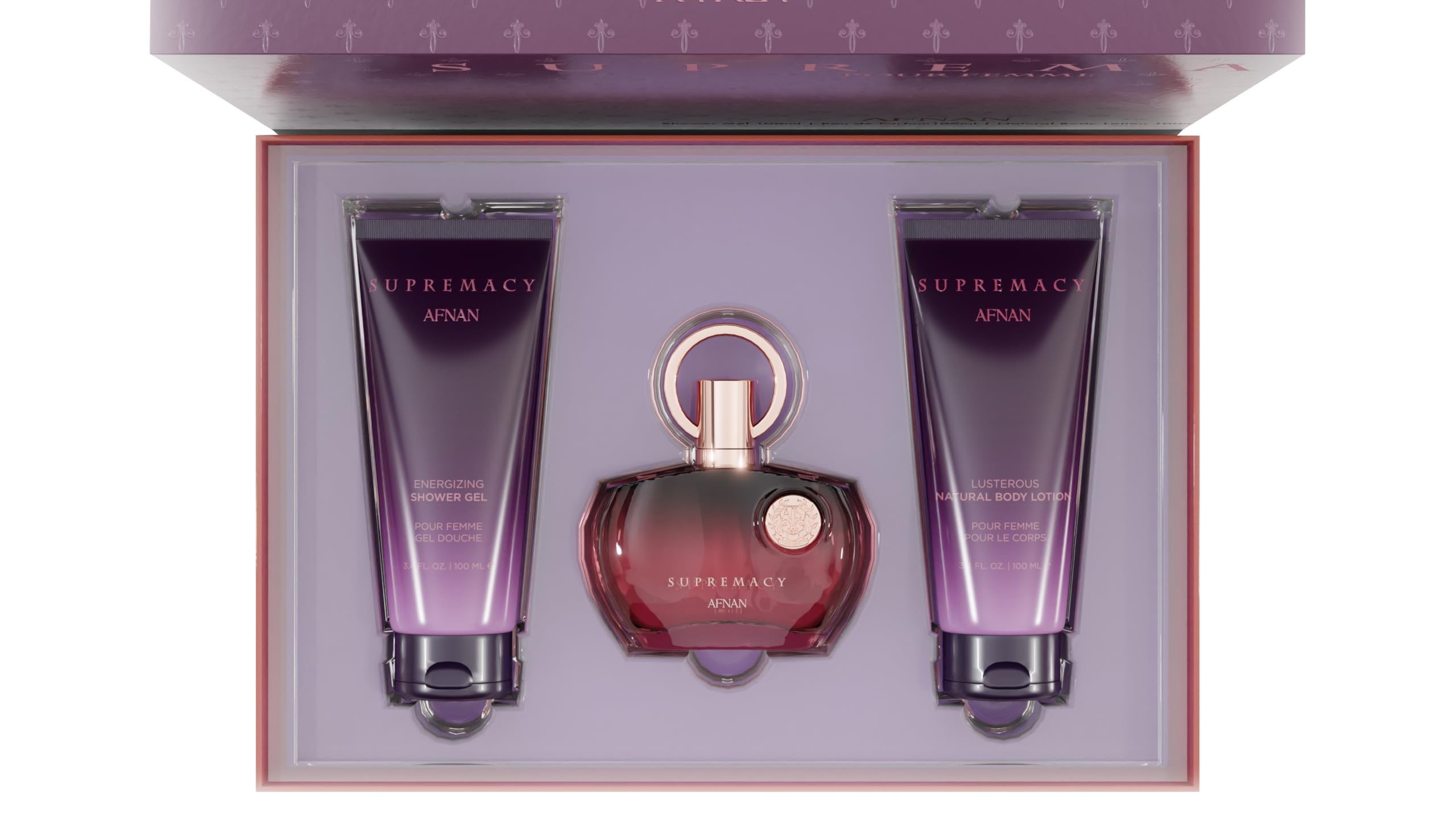 Afnan Supremacy Purple Perfume Gift Set – Eau De Perfume + Body Lotion + Shower Gel