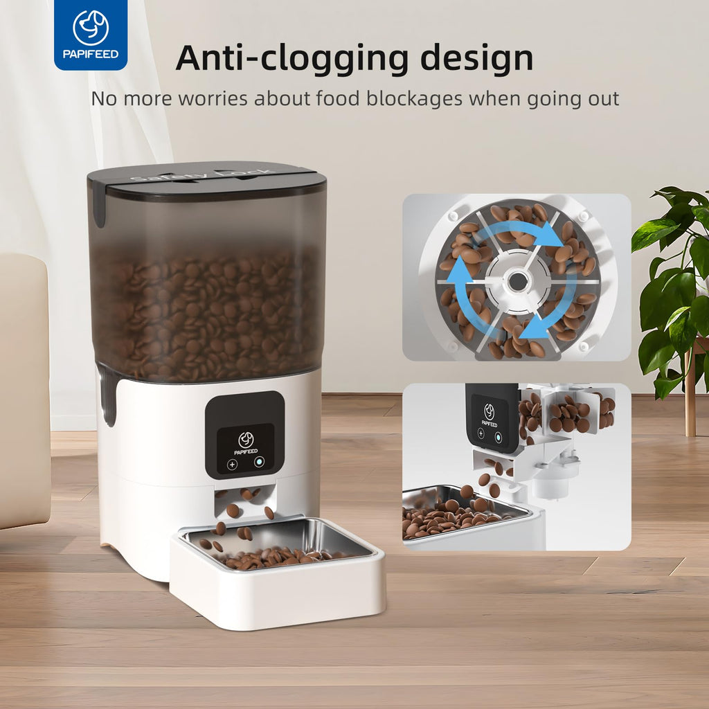 PAPIFEED Automatic Cat Feeder with App, 2.4G WiFi Cat Food Dispenser, 6L Timed Cat Feeder for Dry Food, 10 Meals/Day, 12 Portions/Meal, Dual Power Supply Smart Pet Feeder for Dog, White