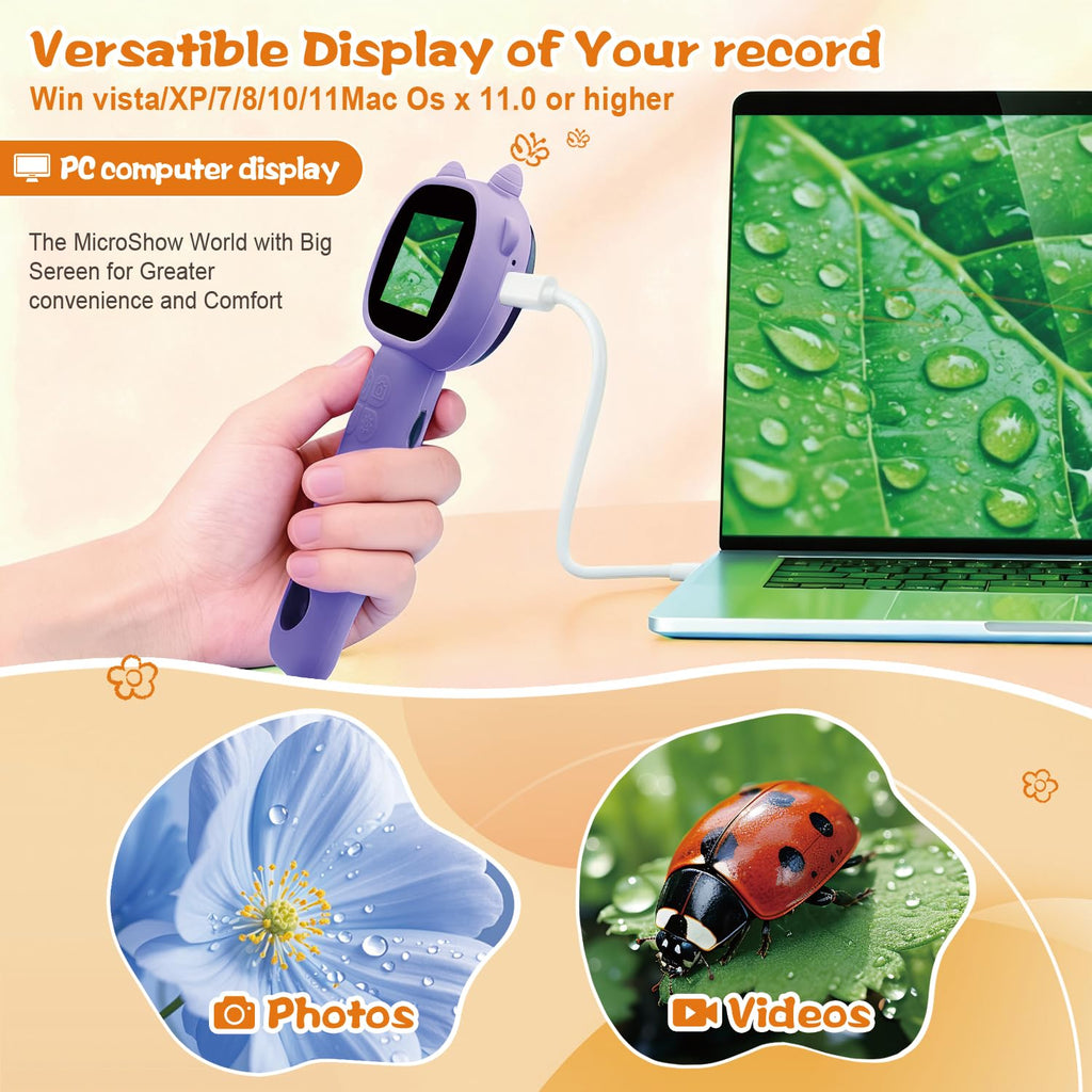 Microscope for Kids 500x Magnification,Mini Pocket Handheld Microscope with 2.0" Screen for Toddlers-STEM Educational Science Kit Toys for Boys Girls Aged 3-12 Christmas Birthday Gifts (Purple)
