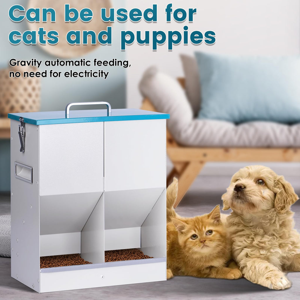 KHEARPSL Automatic Cat Feeder for 2 Cat, 42cups/10L Automatic Pet Feeder for Dogs and Cats, Multiple Cats Feeder Outdoor Large Capacity Galvanized Steel Gravity Pet Dog Dry Food Dispenser (10L)
