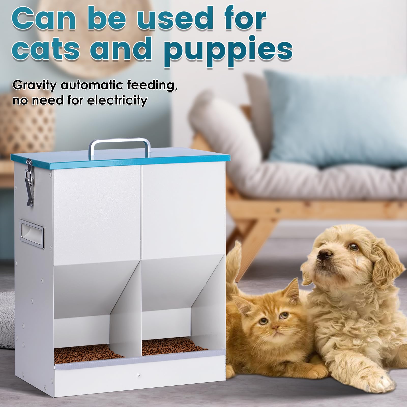 KHEARPSL Automatic Cat Feeder for 2 Cat, 42cups/10L Automatic Pet Feeder for Dogs and Cats, Multiple Cats Feeder Outdoor Large Capacity Galvanized Steel Gravity Pet Dog Dry Food Dispenser (10L)