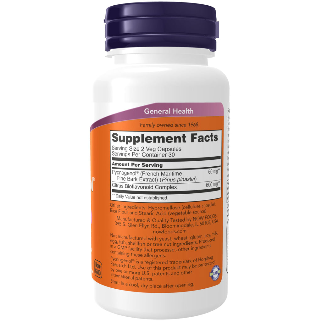 NOW Supplements, Pycnogenol 30 mg with 300 mg Bioflavonoids, 60 Veg Caps