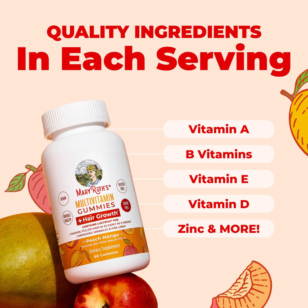 MaryRuth's Multivitamin + Hair Growth Gummies, Thicker Hair, 30 Servings