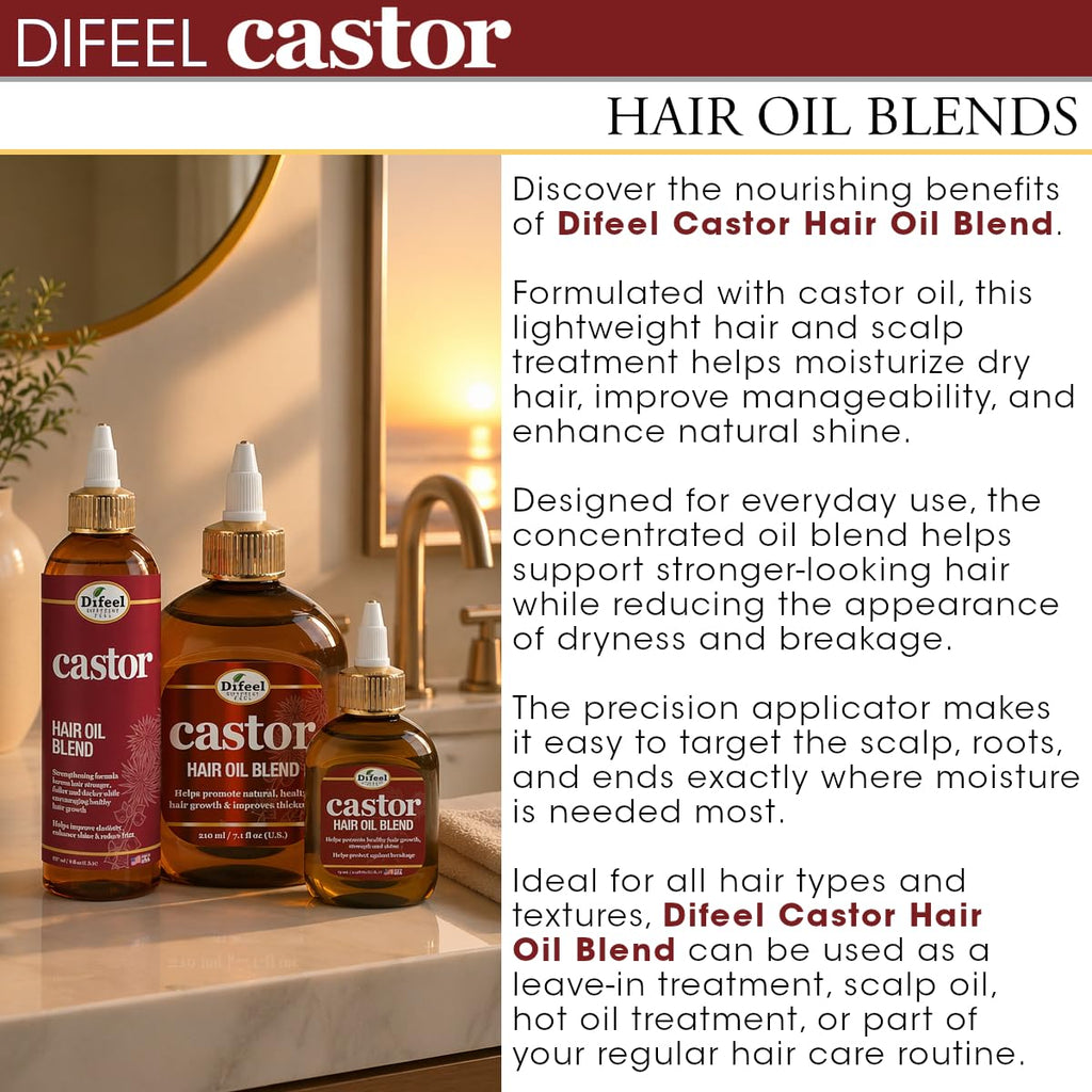 Difeel Castor Hair Oil Blend 7.1 oz. - Natural Castor Oil for Hair Growth